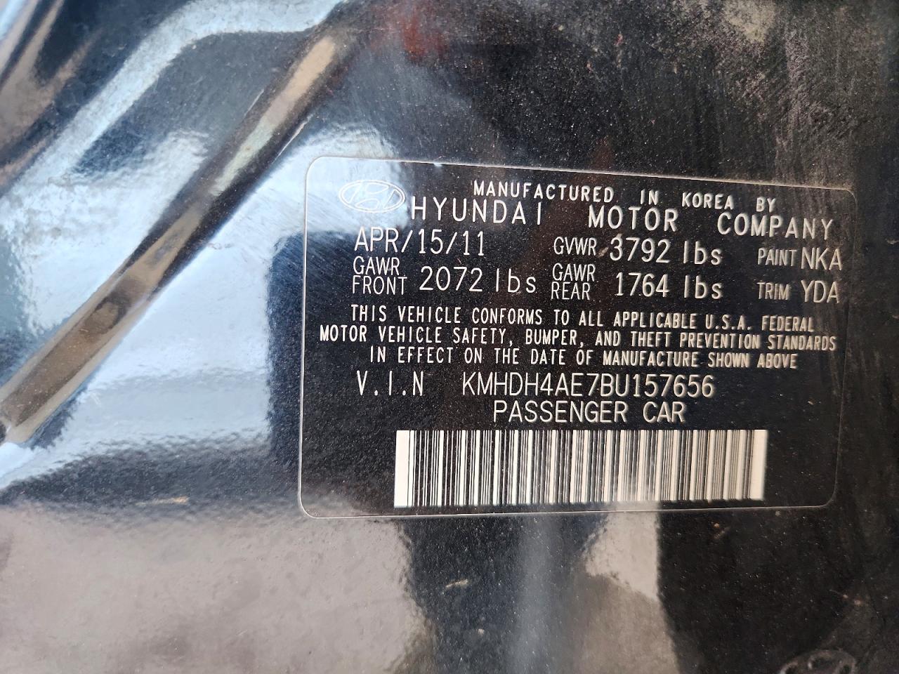 2011 Hyundai Elantra Limited Black vin: KMHDH4AE7BU157656