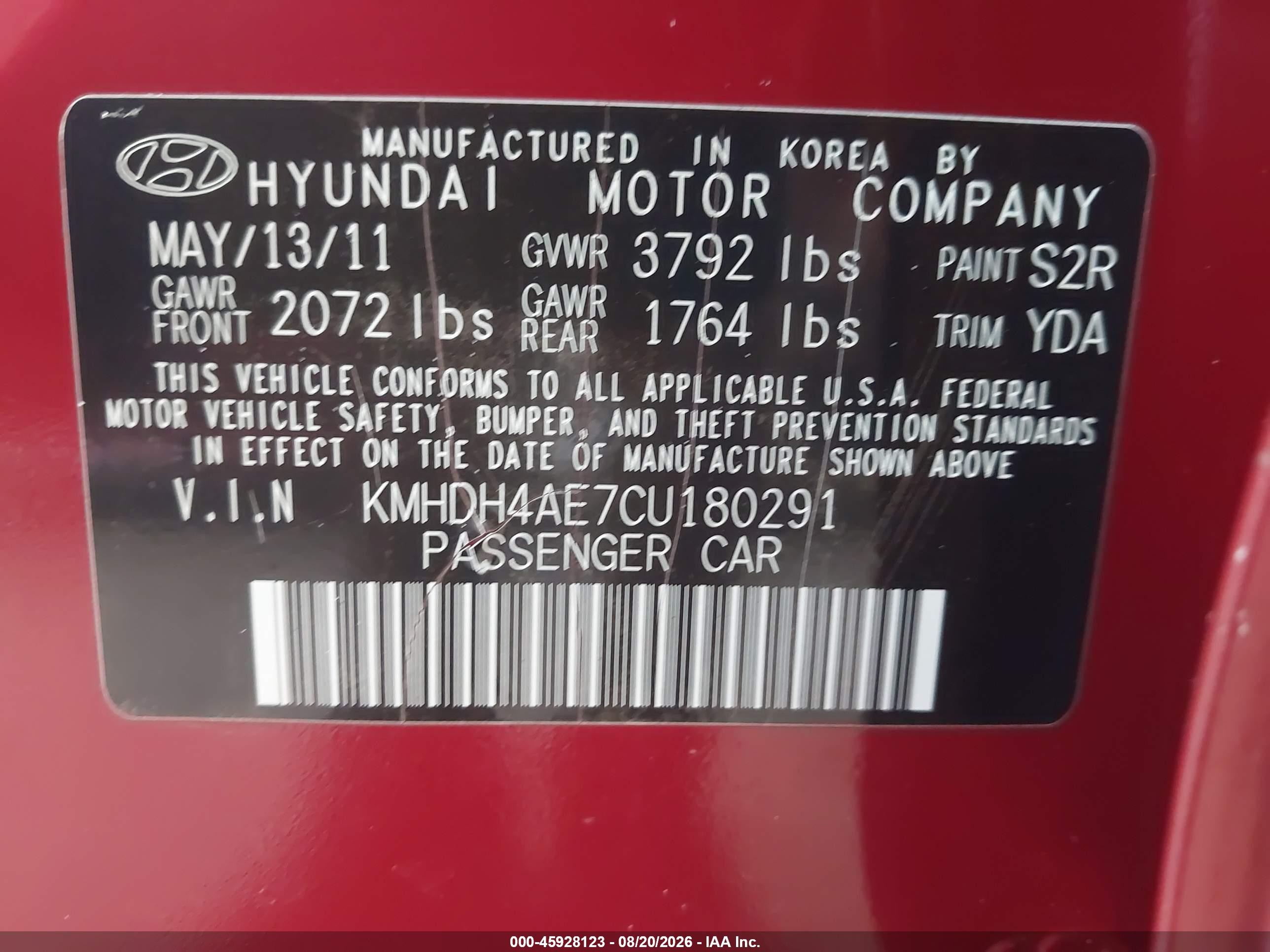 2012 Hyundai Elantra Gls (ulsan Plant) Red vin: KMHDH4AE7CU180291