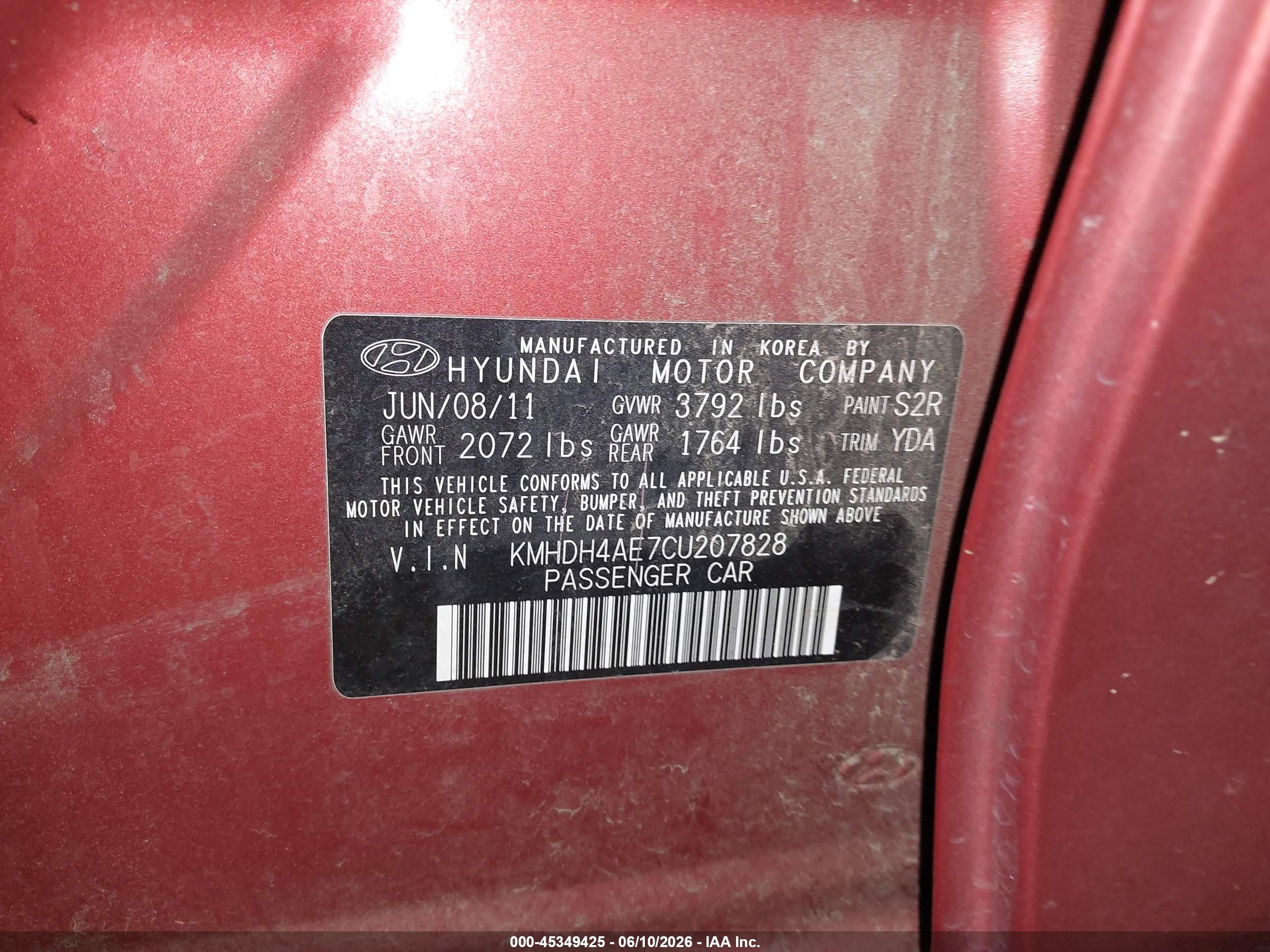 2012 Hyundai Elantra Limited (ulsan Plant) Red vin: KMHDH4AE7CU207828