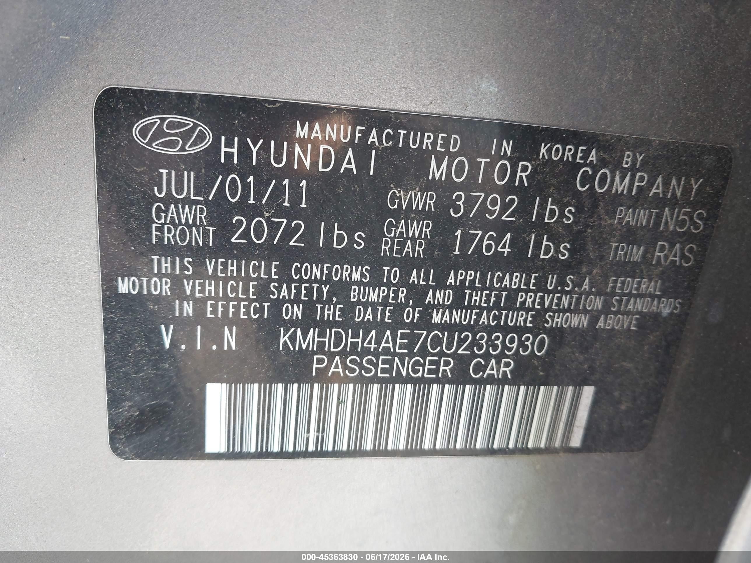 2012 Hyundai Elantra Gls (ulsan Plant) Silver vin: KMHDH4AE7CU233930