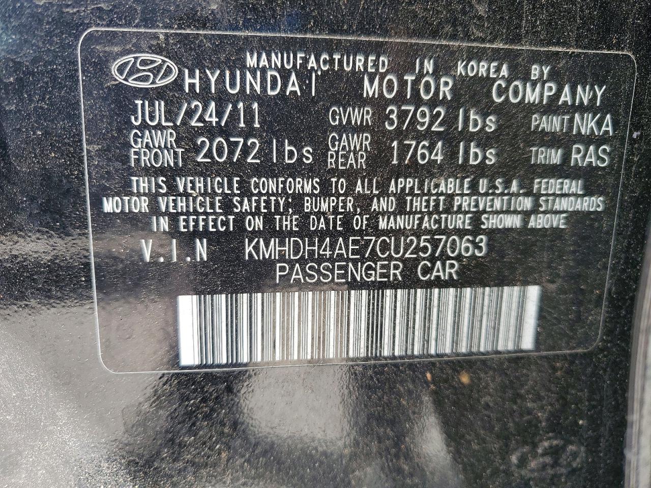 2012 Hyundai Elantra Limited Black vin: KMHDH4AE7CU257063