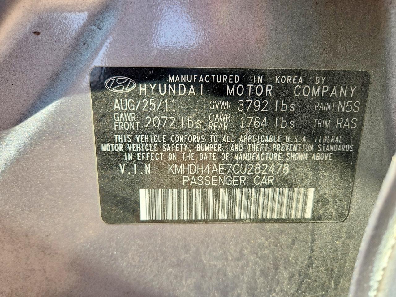 2012 Hyundai Elantra Gls Gray vin: KMHDH4AE7CU282478