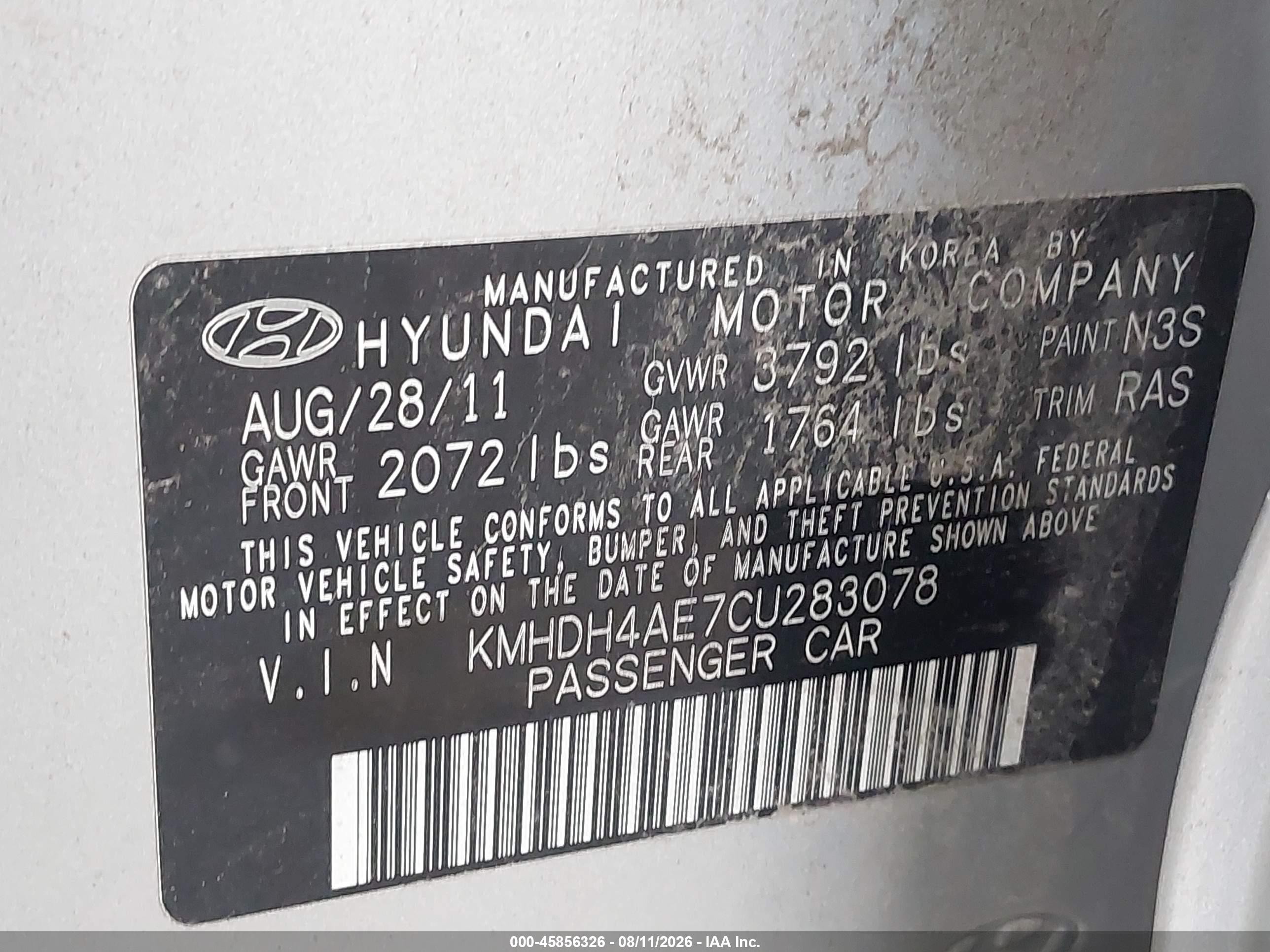 2012 Hyundai Elantra Gls (ulsan Plant) Silver vin: KMHDH4AE7CU283078