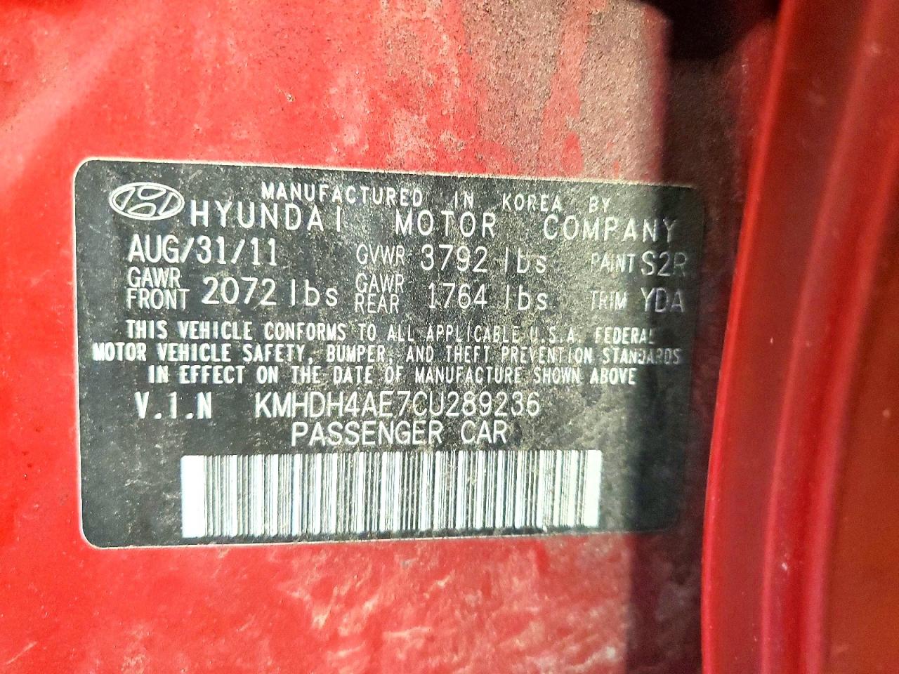 2012 Hyundai Elantra Gls Red vin: KMHDH4AE7CU289236