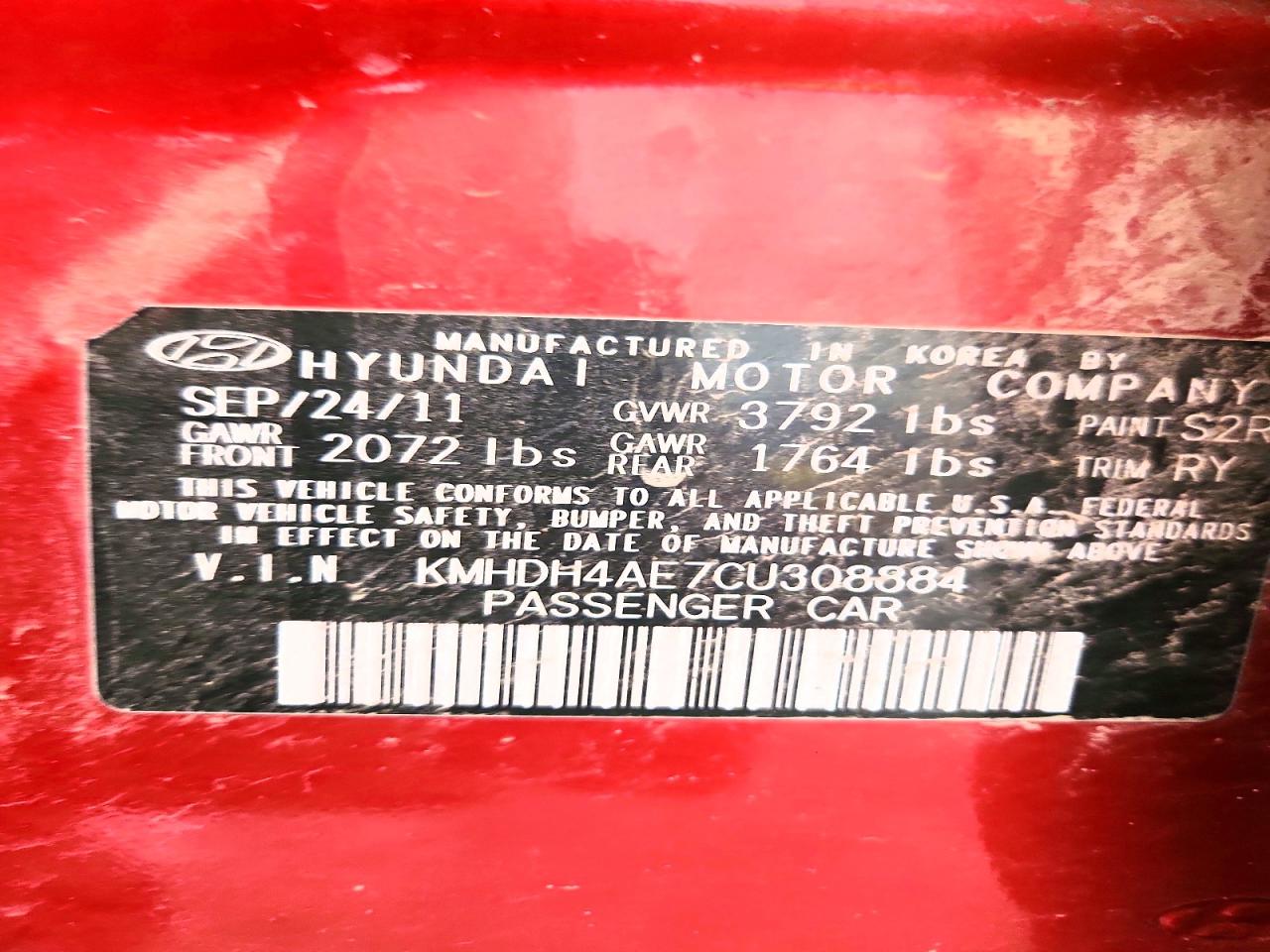 2012 Hyundai Elantra Limited Burgundy vin: KMHDH4AE7CU308884