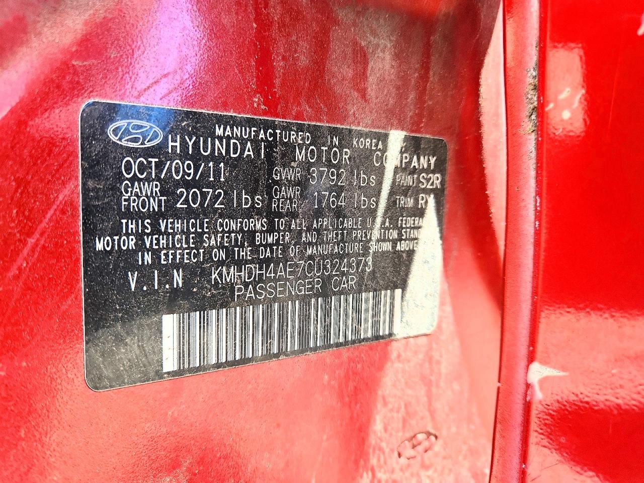 2012 Hyundai Elantra Limited Red vin: KMHDH4AE7CU324373