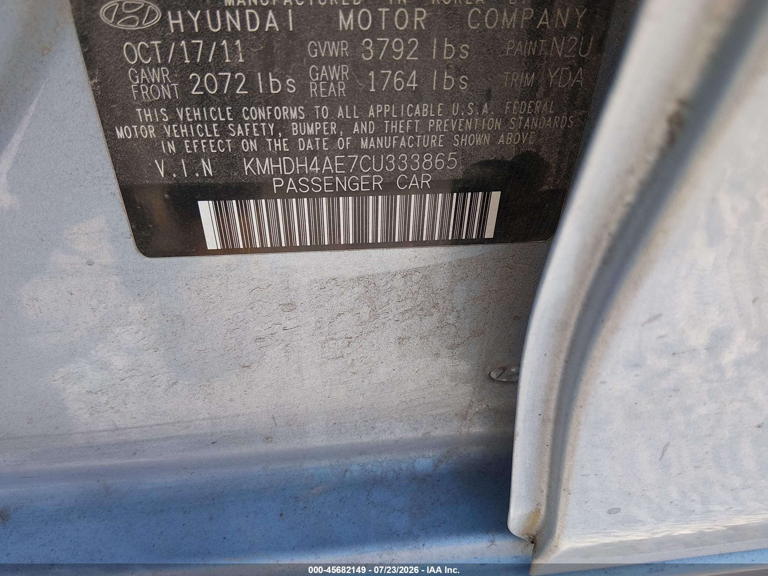 2012 Hyundai Elantra Limited (ulsan Plant) Blue vin: KMHDH4AE7CU333865