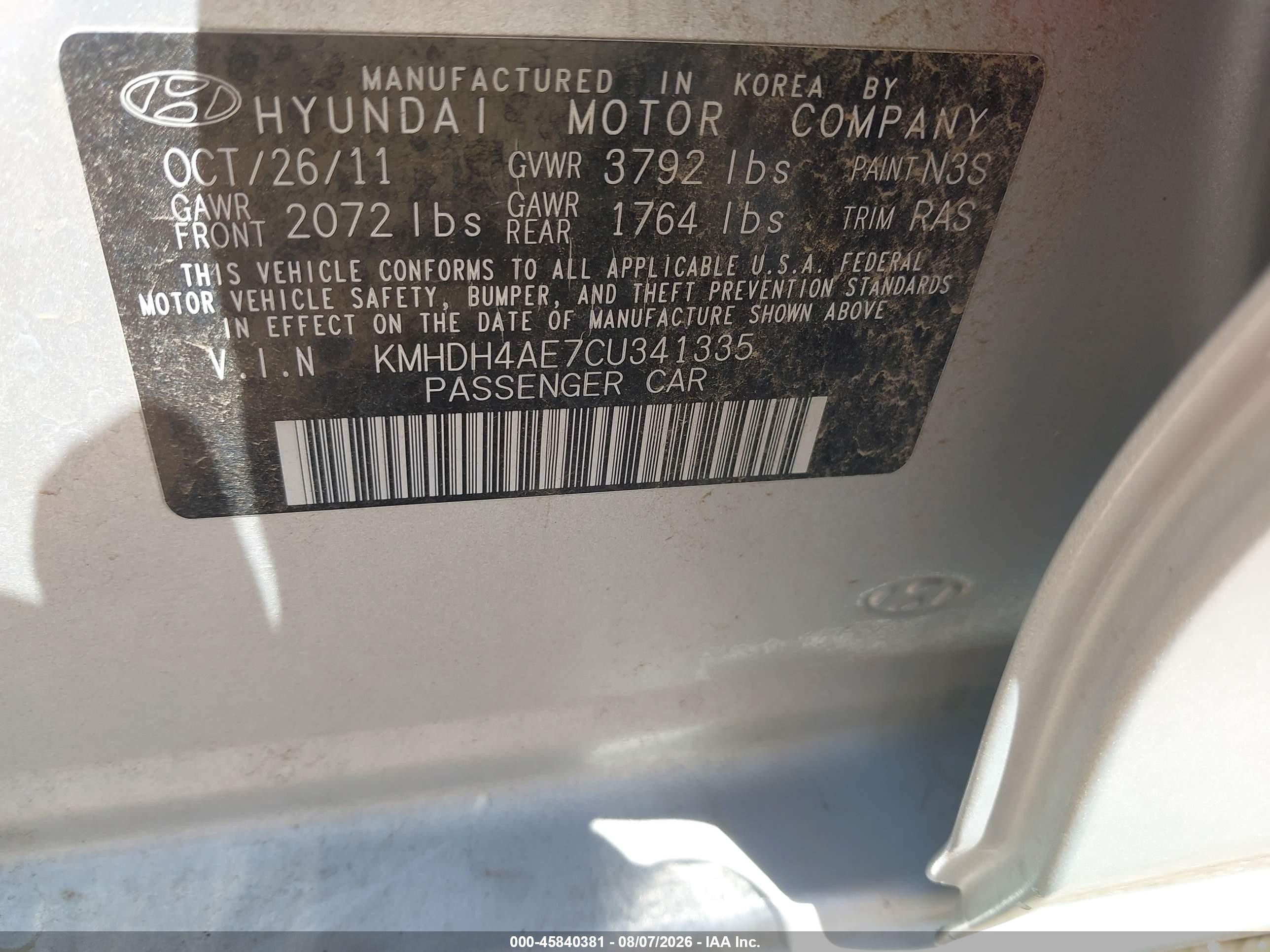 2012 Hyundai Elantra Gls (ulsan Plant) Silver vin: KMHDH4AE7CU341335