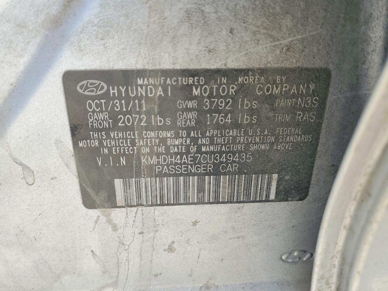 2012 Hyundai Elantra Gl Silver vin: KMHDH4AE7CU349435