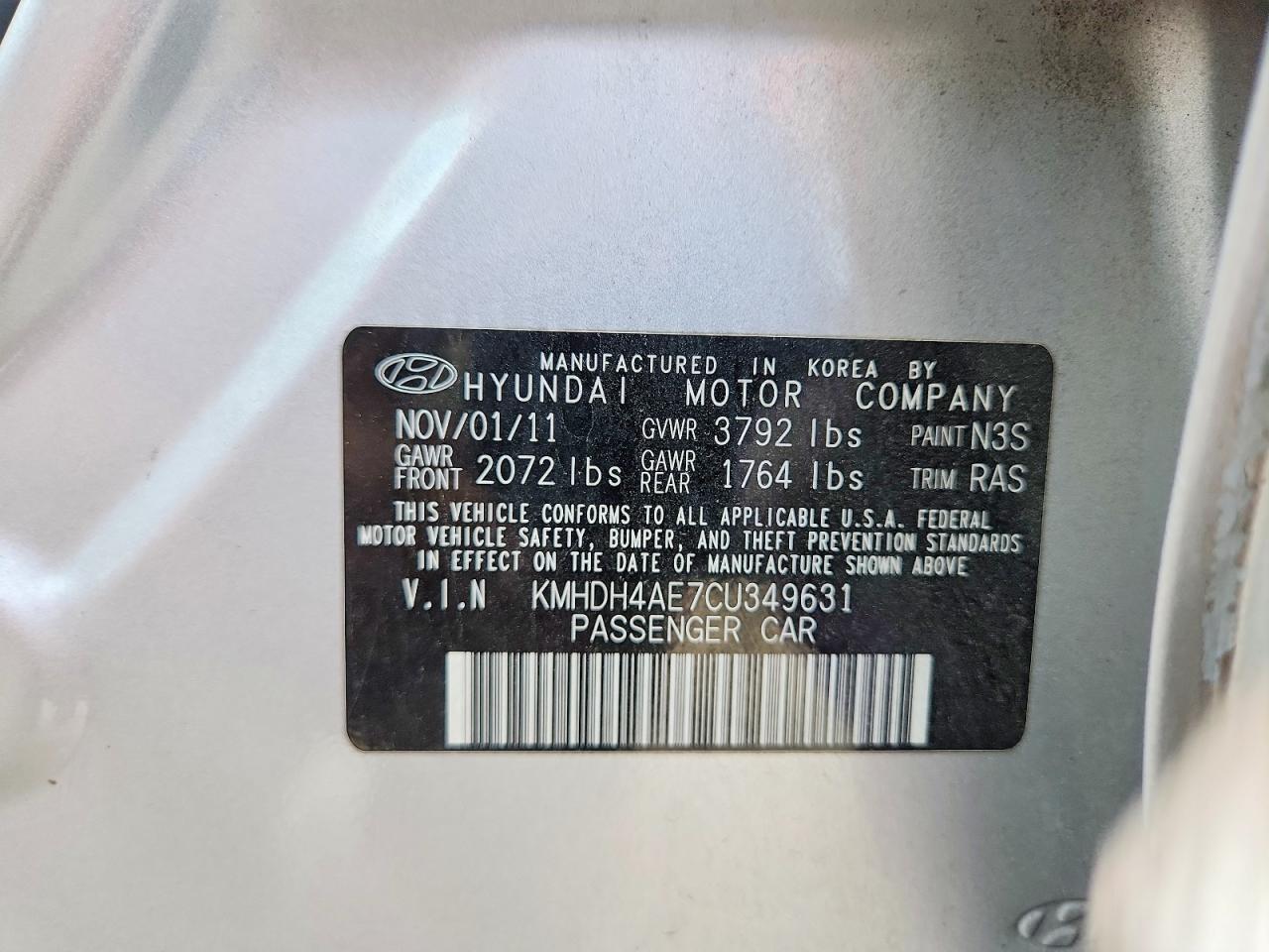 2012 Hyundai Elantra Gls Silver vin: KMHDH4AE7CU349631