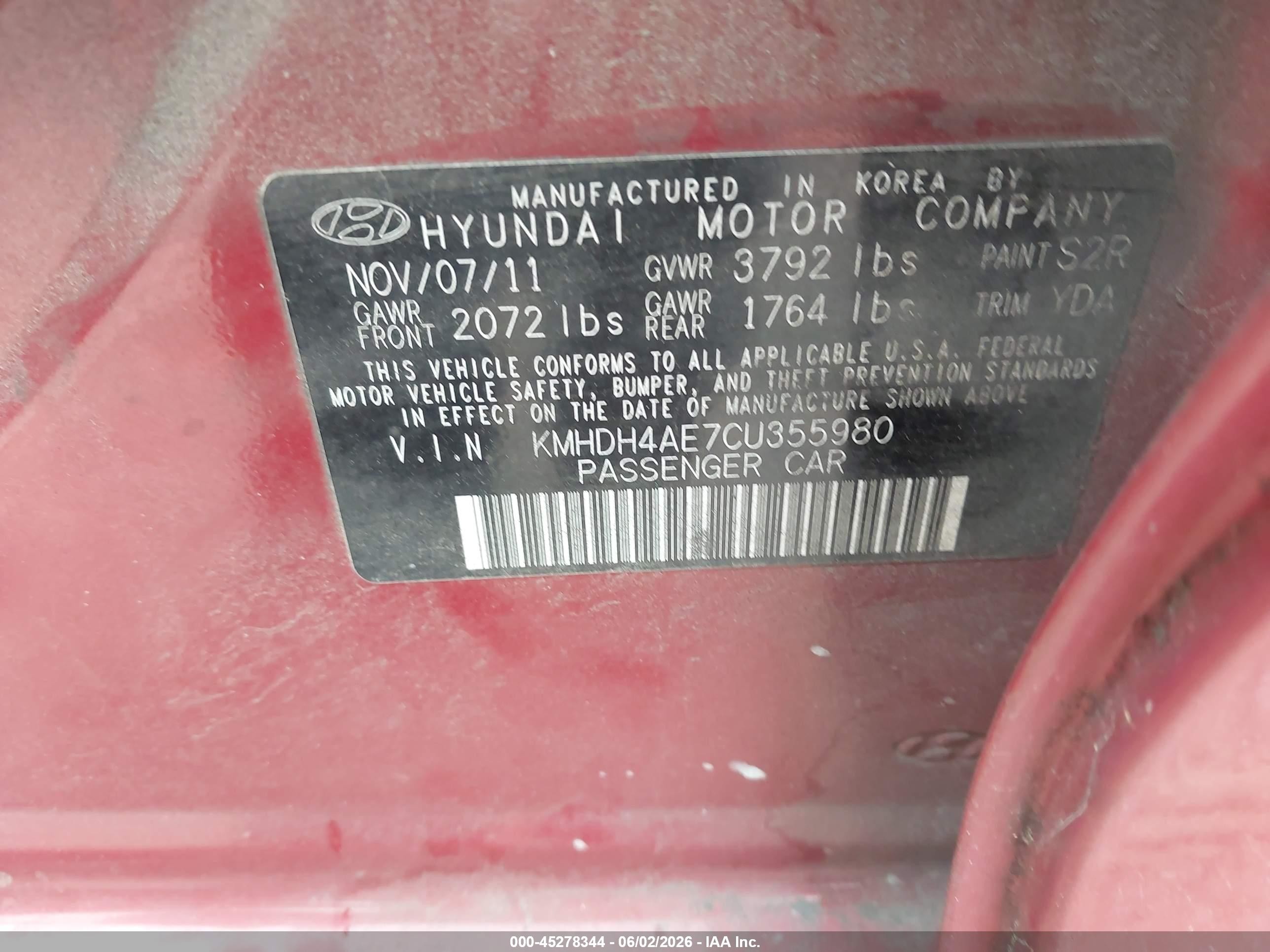 2012 Hyundai Elantra Gls (ulsan Plant) Red vin: KMHDH4AE7CU355980