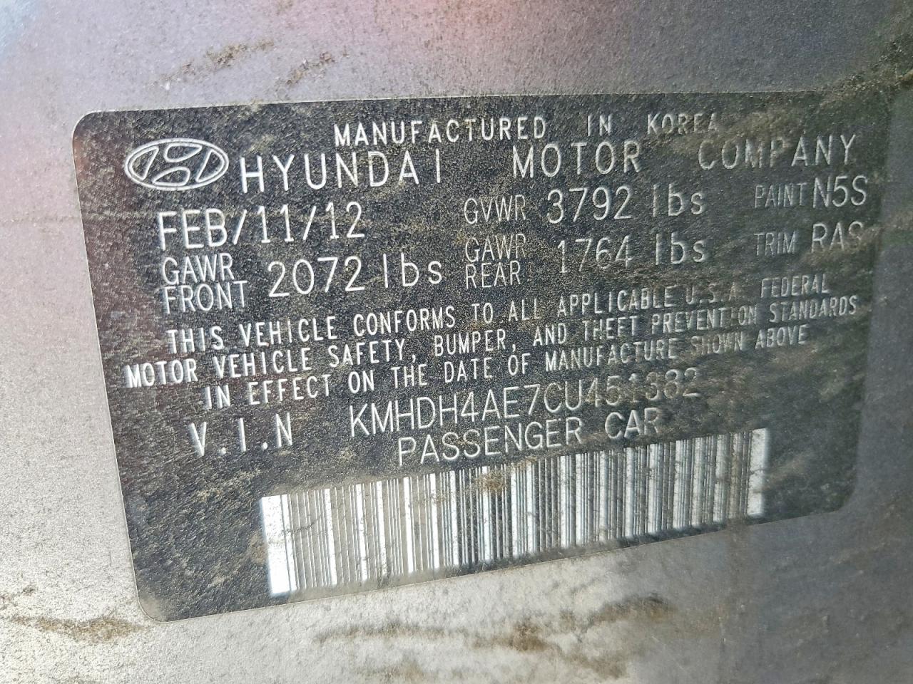 2012 Hyundai Elantra Gls Black vin: KMHDH4AE7CU451382