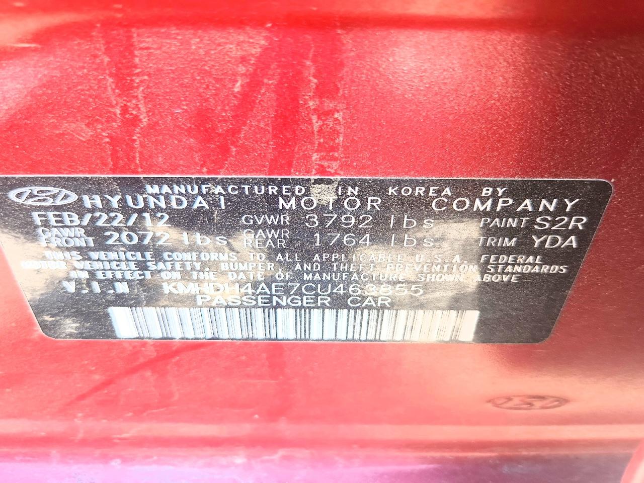 2012 Hyundai Elantra Gls Burgundy vin: KMHDH4AE7CU463855