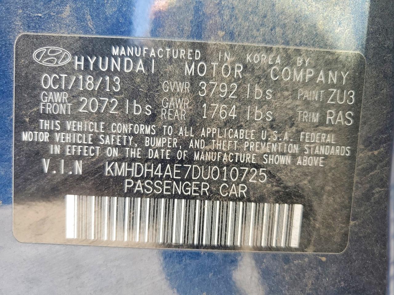 2013 Hyundai Elantra Gls Blue vin: KMHDH4AE7DU010725