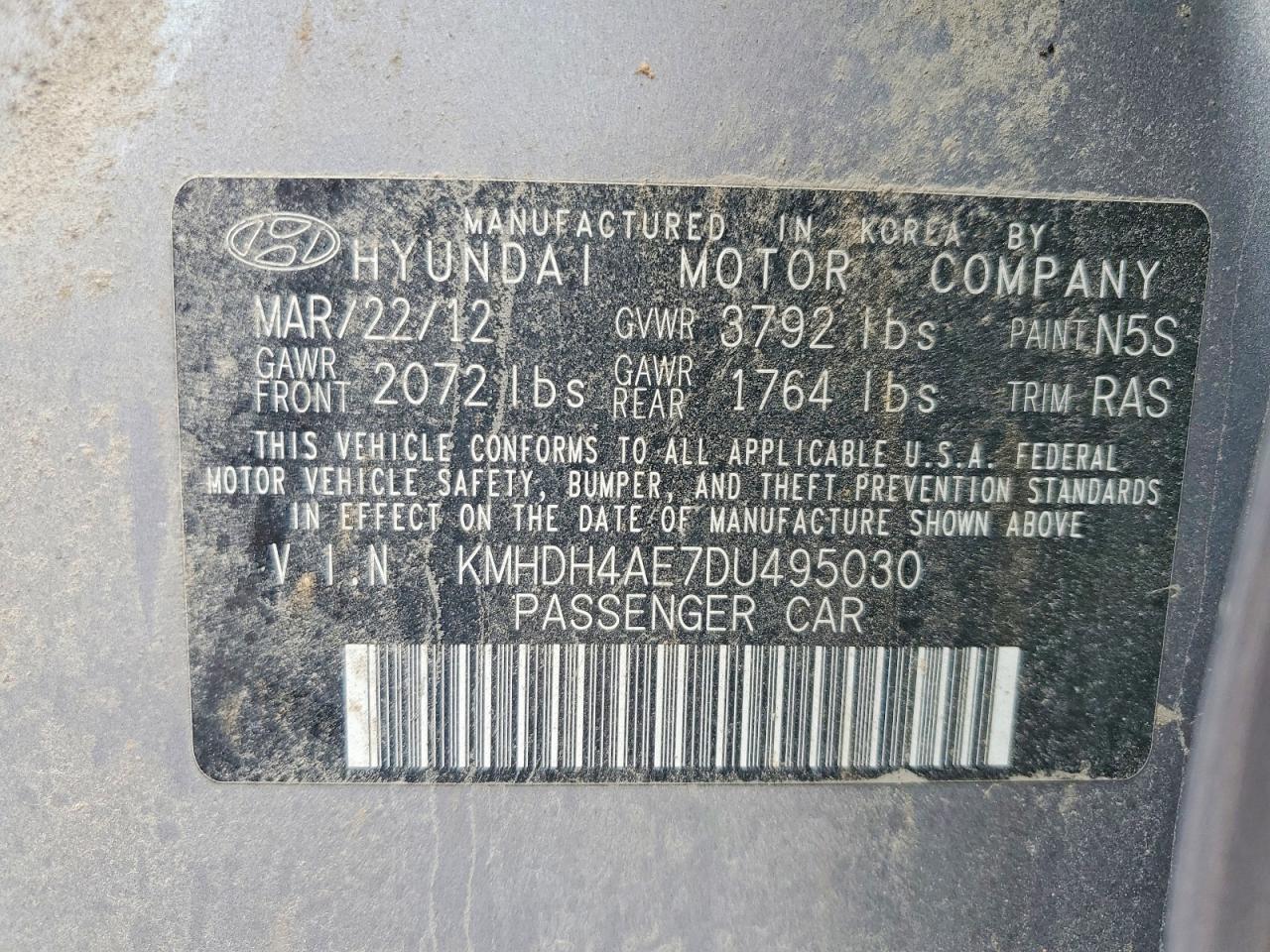 2013 Hyundai Elantra Gls Gray vin: KMHDH4AE7DU495030