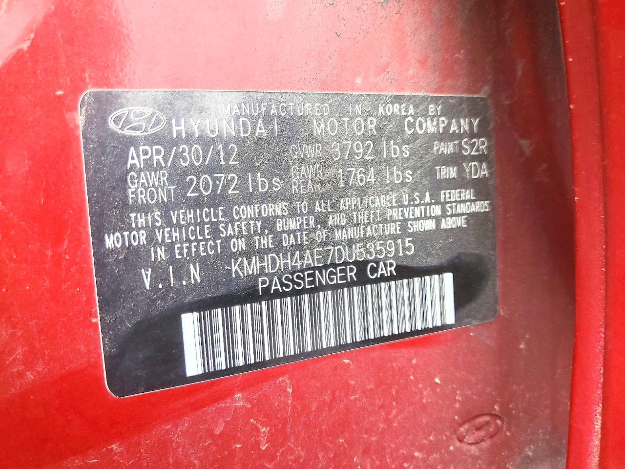 2013 Hyundai Elantra Gls Red vin: KMHDH4AE7DU535915