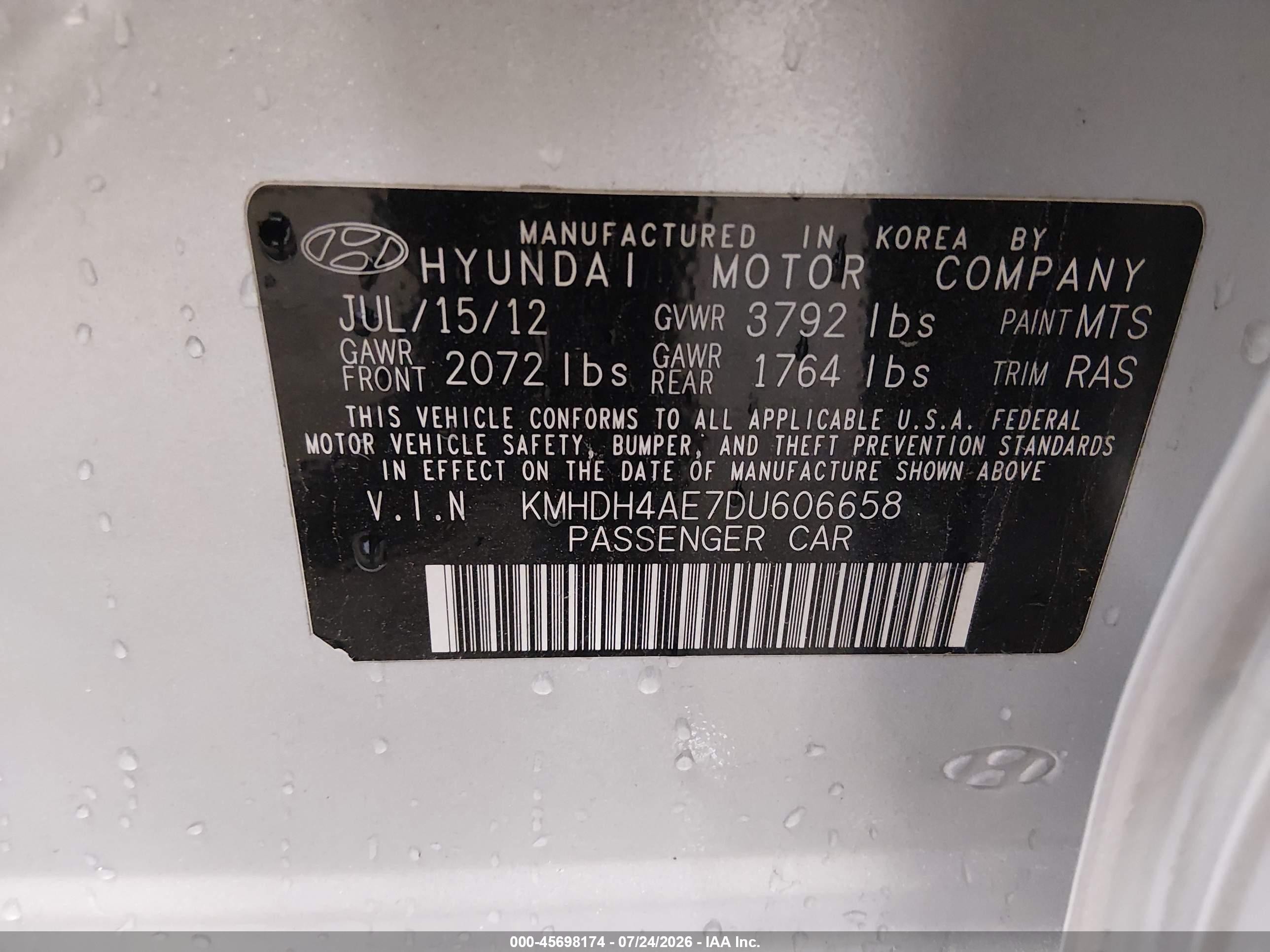 2013 Hyundai Elantra Gls Серебряный vin: KMHDH4AE7DU606658