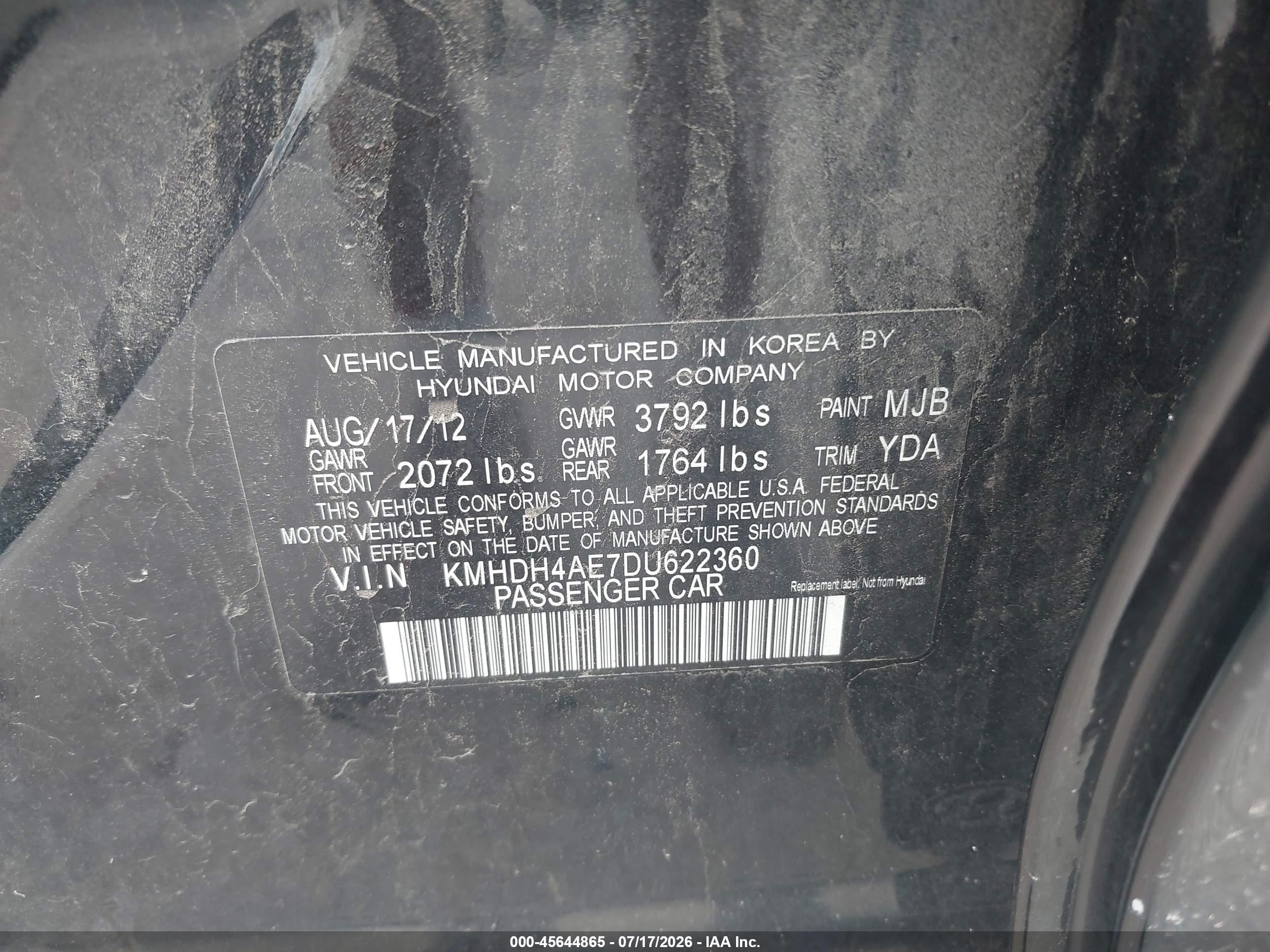 2013 Hyundai Elantra Gls Black vin: KMHDH4AE7DU622360