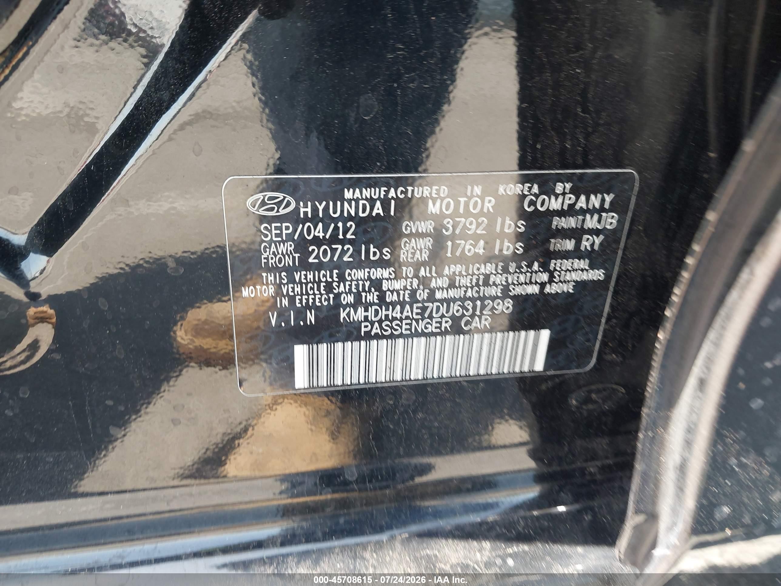 2013 Hyundai Elantra Limited Черный vin: KMHDH4AE7DU631298