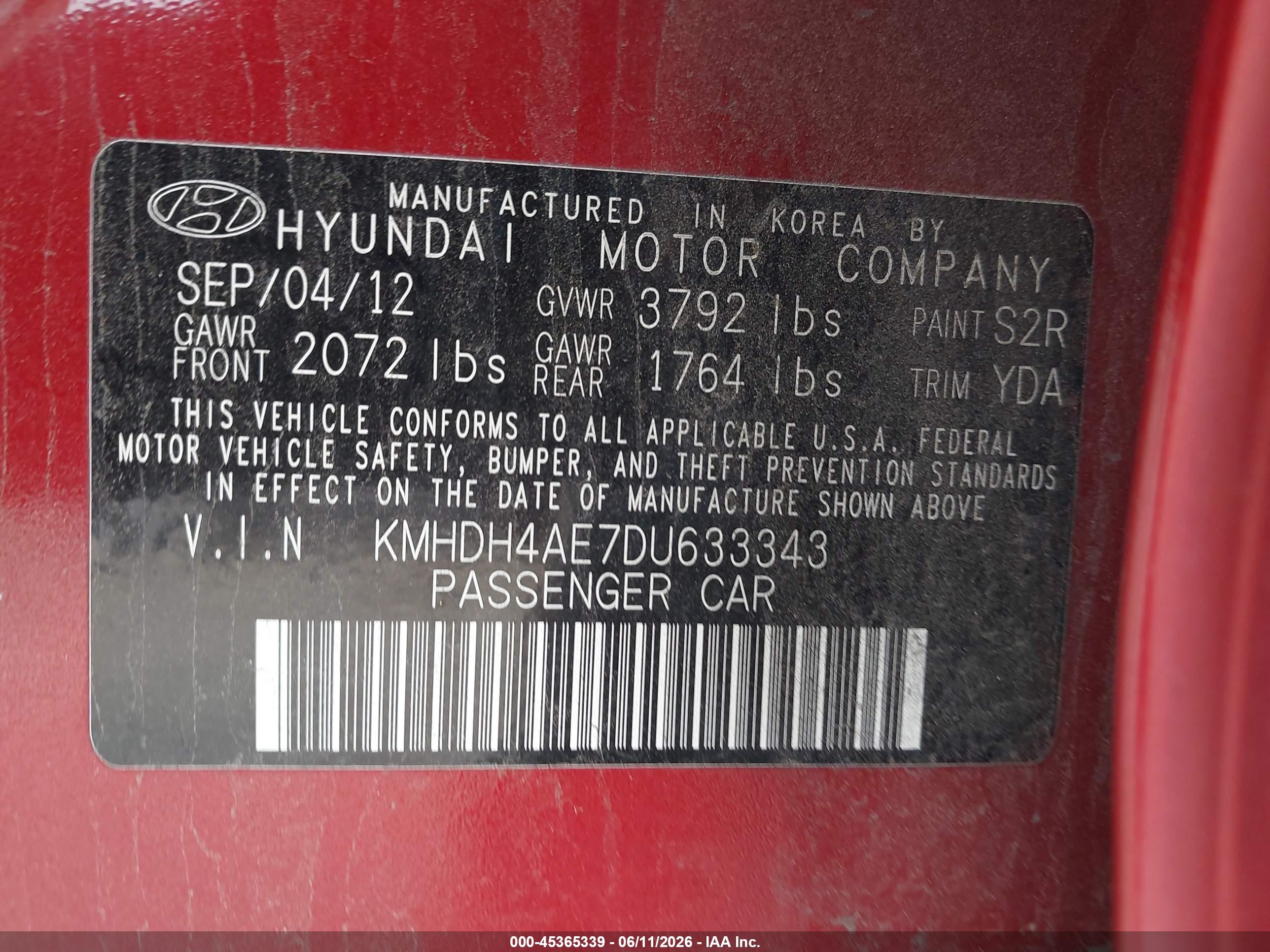 2013 Hyundai Elantra Gls Red vin: KMHDH4AE7DU633343