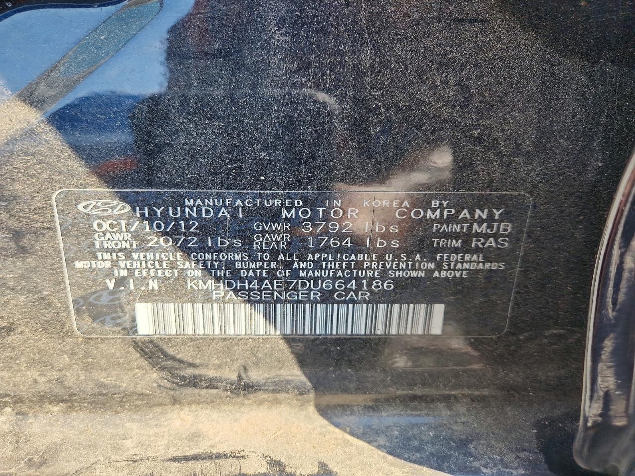 2013 Hyundai Elantra Gls Black vin: KMHDH4AE7DU664186
