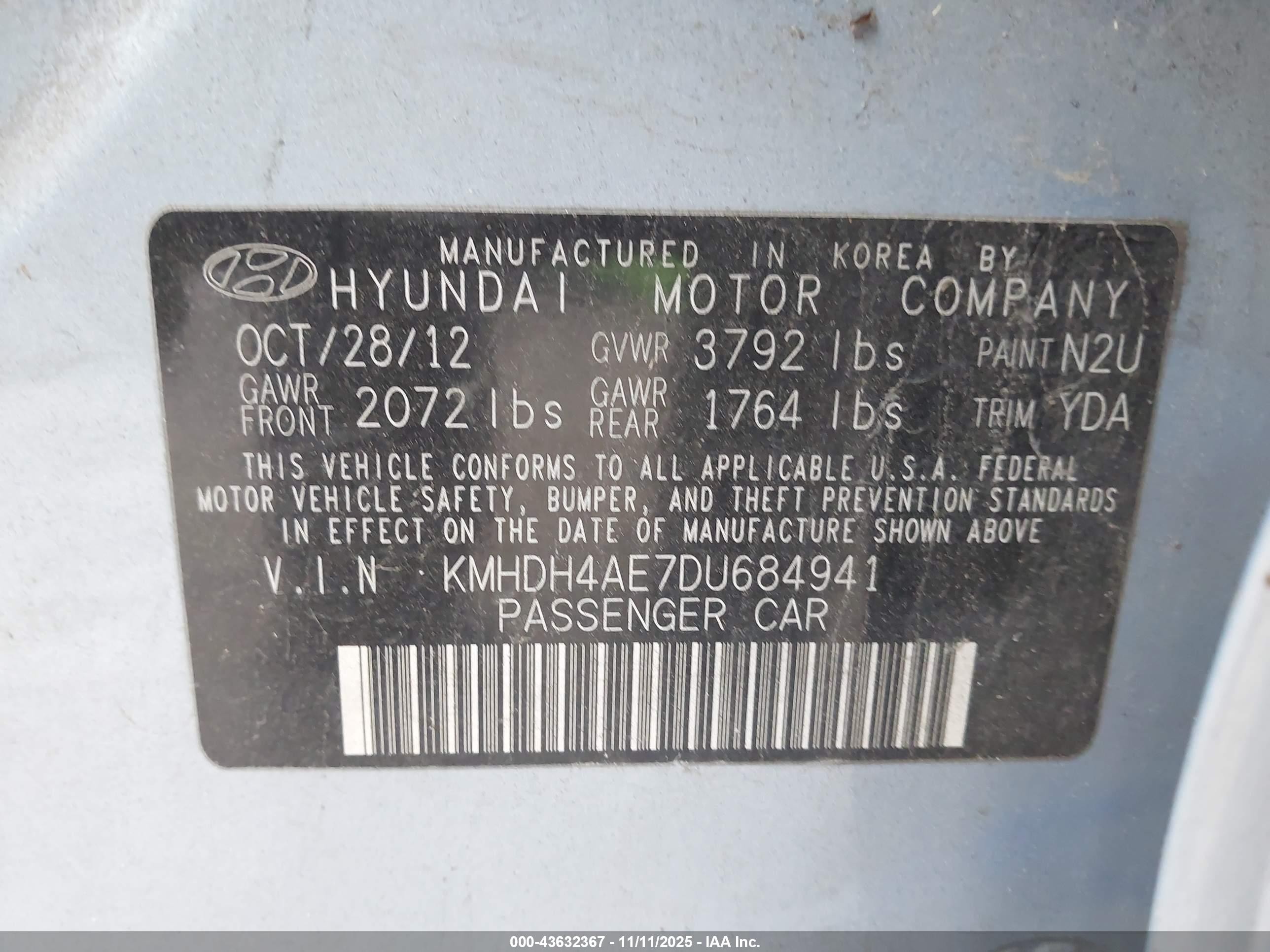 2013 Hyundai Elantra Gls Blue vin: KMHDH4AE7DU684941