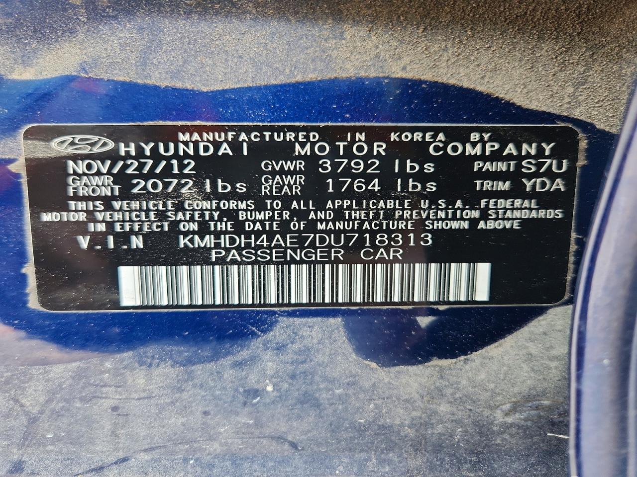 2013 Hyundai Elantra Gls Blue vin: KMHDH4AE7DU718313