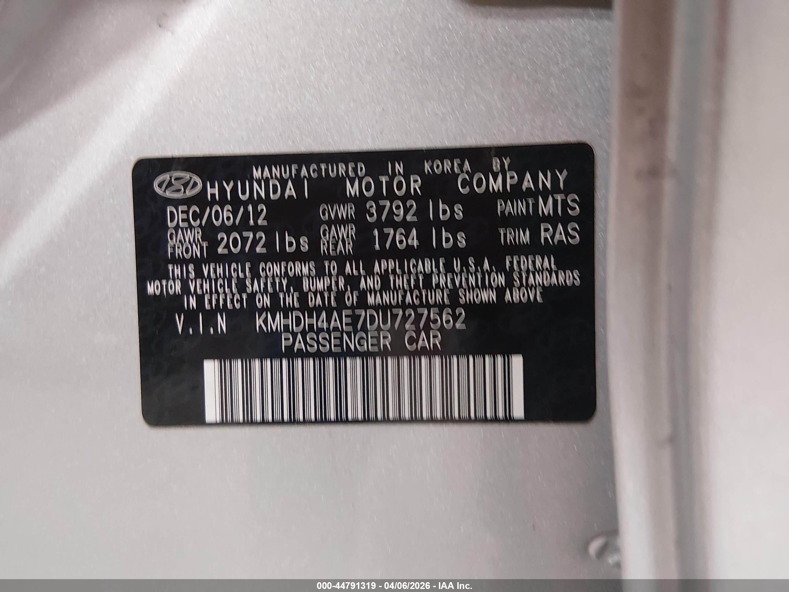 2013 Hyundai Elantra Gls Gray vin: KMHDH4AE7DU727562