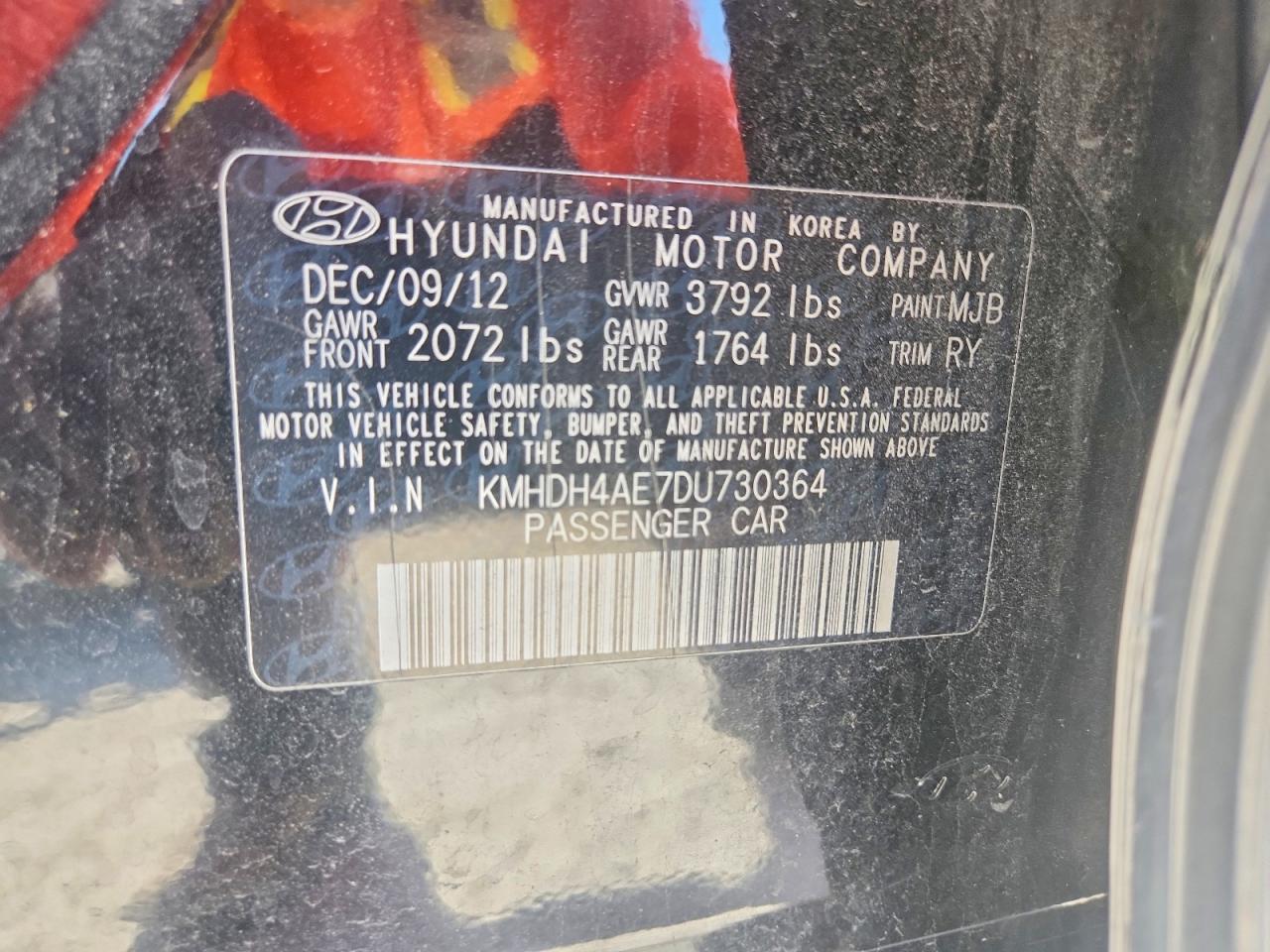 2013 Hyundai Elantra Limited Black vin: KMHDH4AE7DU730364