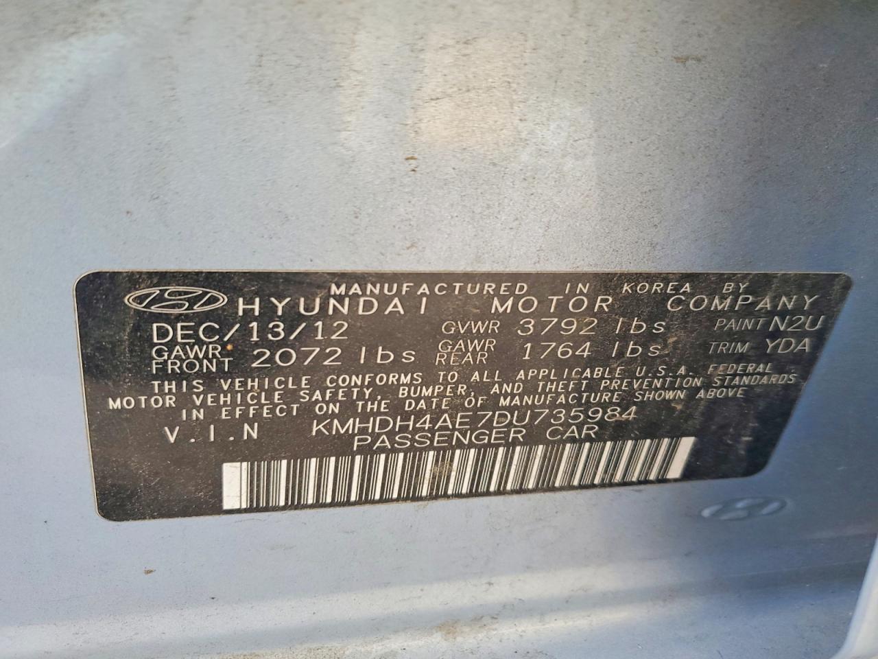 2013 Hyundai Elantra Gls Blue vin: KMHDH4AE7DU735984