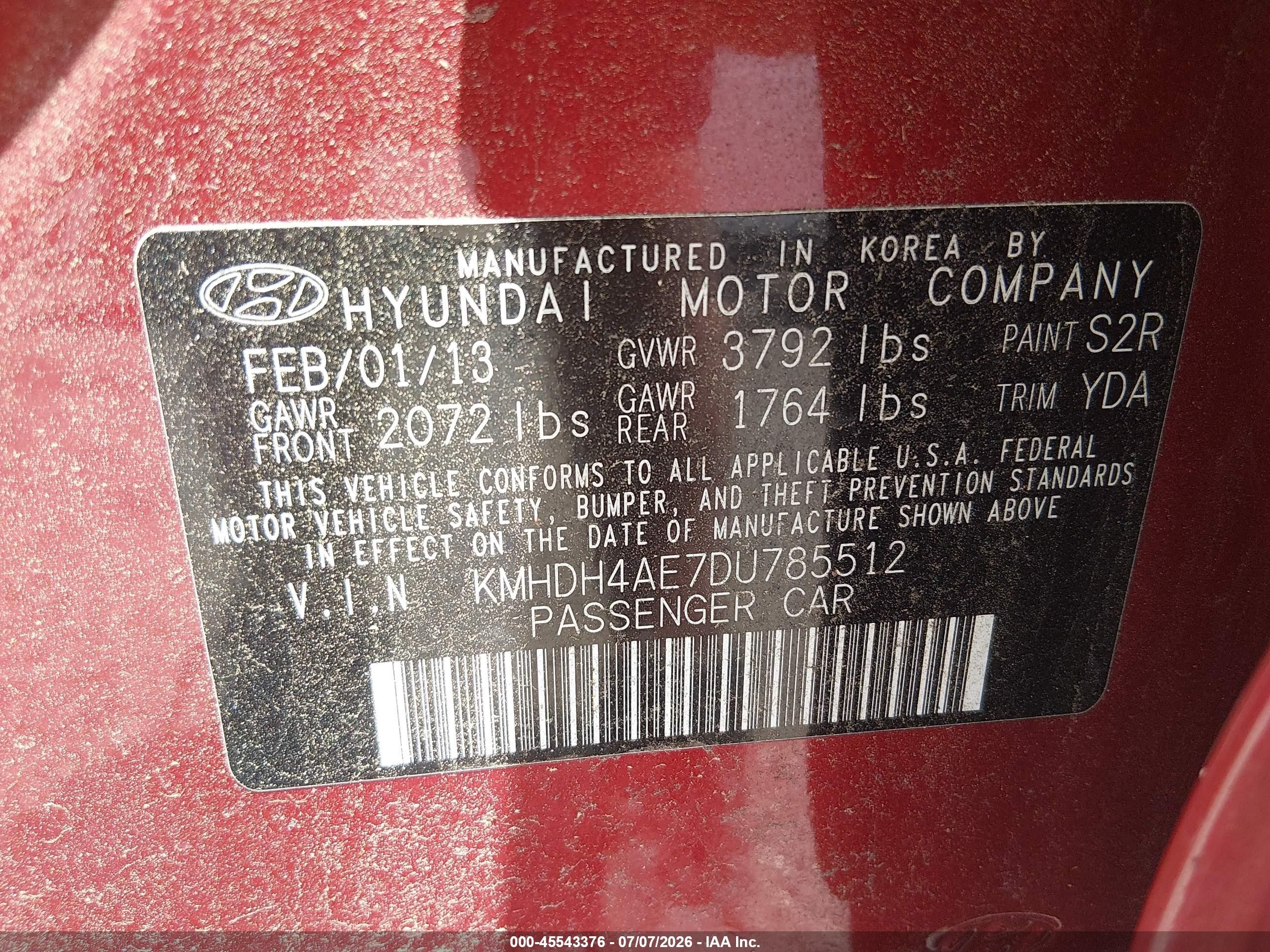 2013 Hyundai Elantra Gls (ulsan Plant) Red vin: KMHDH4AE7DU785512