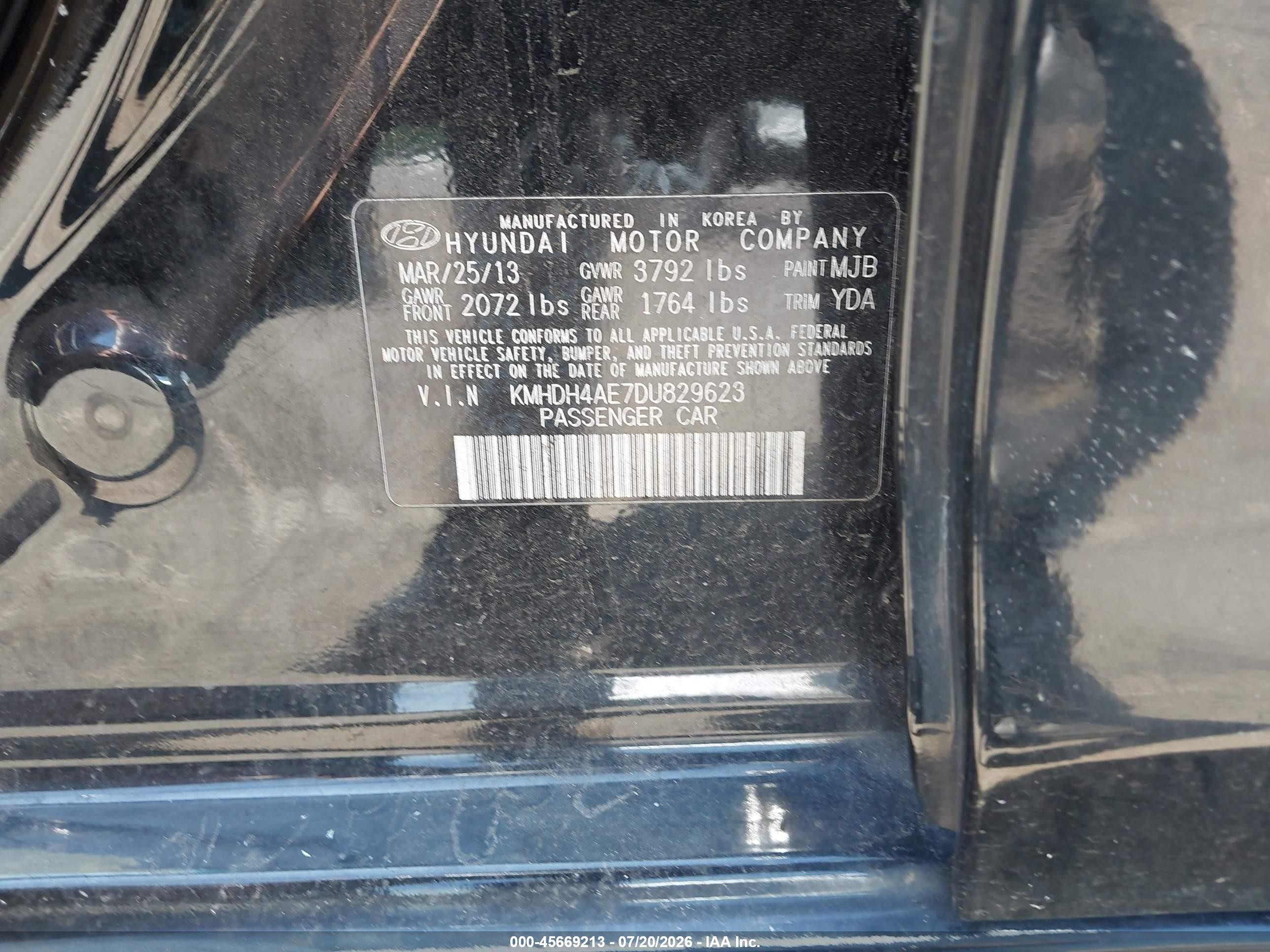 2013 Hyundai Elantra Gls Black vin: KMHDH4AE7DU829623