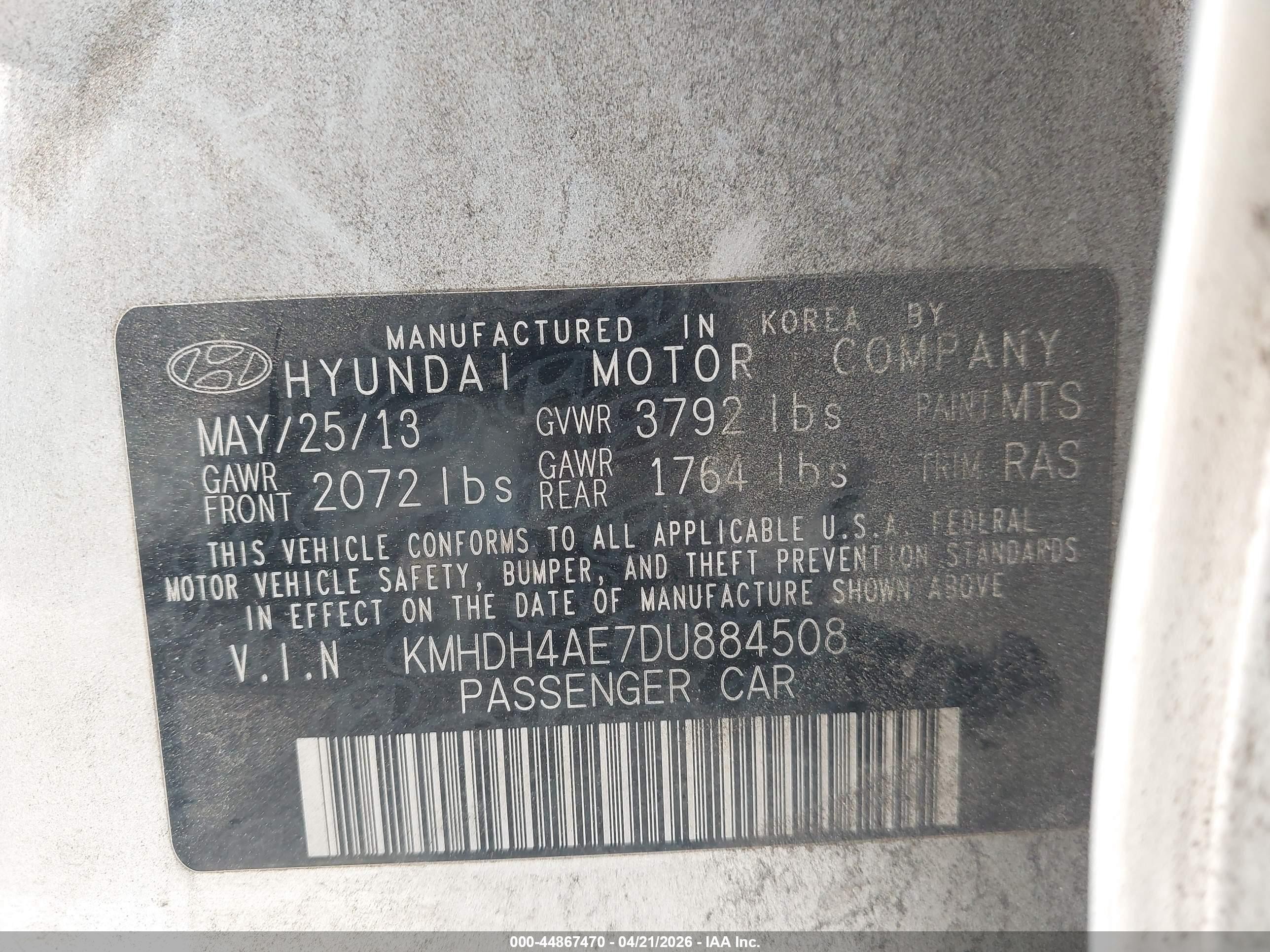 2013 Hyundai Elantra Gls Silver vin: KMHDH4AE7DU884508