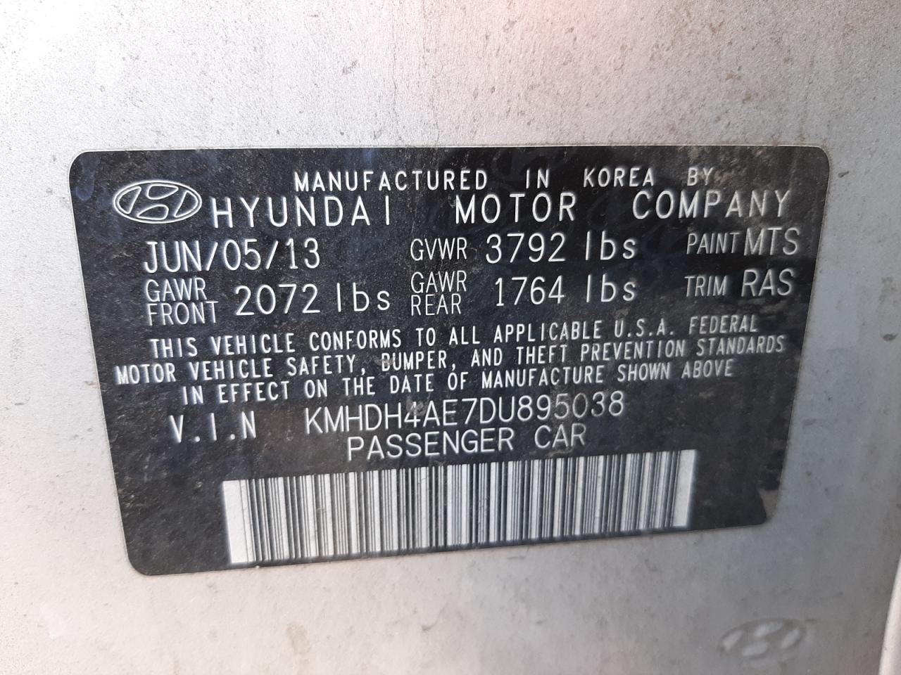 2013 Hyundai Elantra Gls Silver vin: KMHDH4AE7DU895038