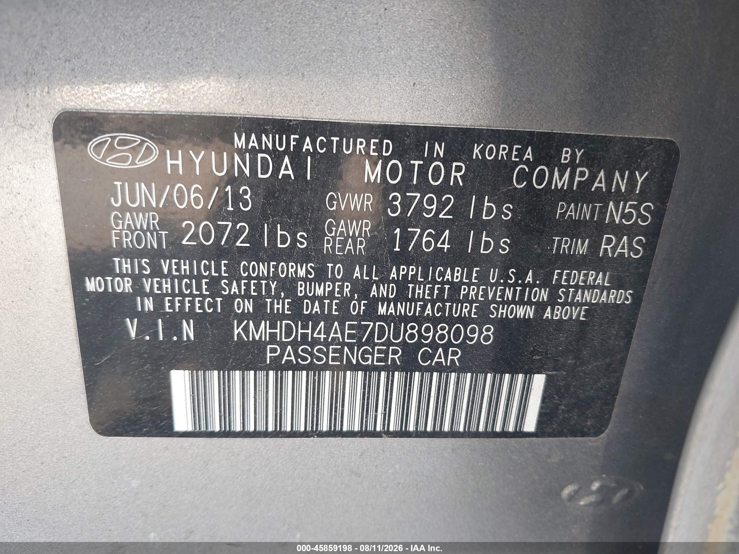 2013 Hyundai Elantra Gls Silver vin: KMHDH4AE7DU898098