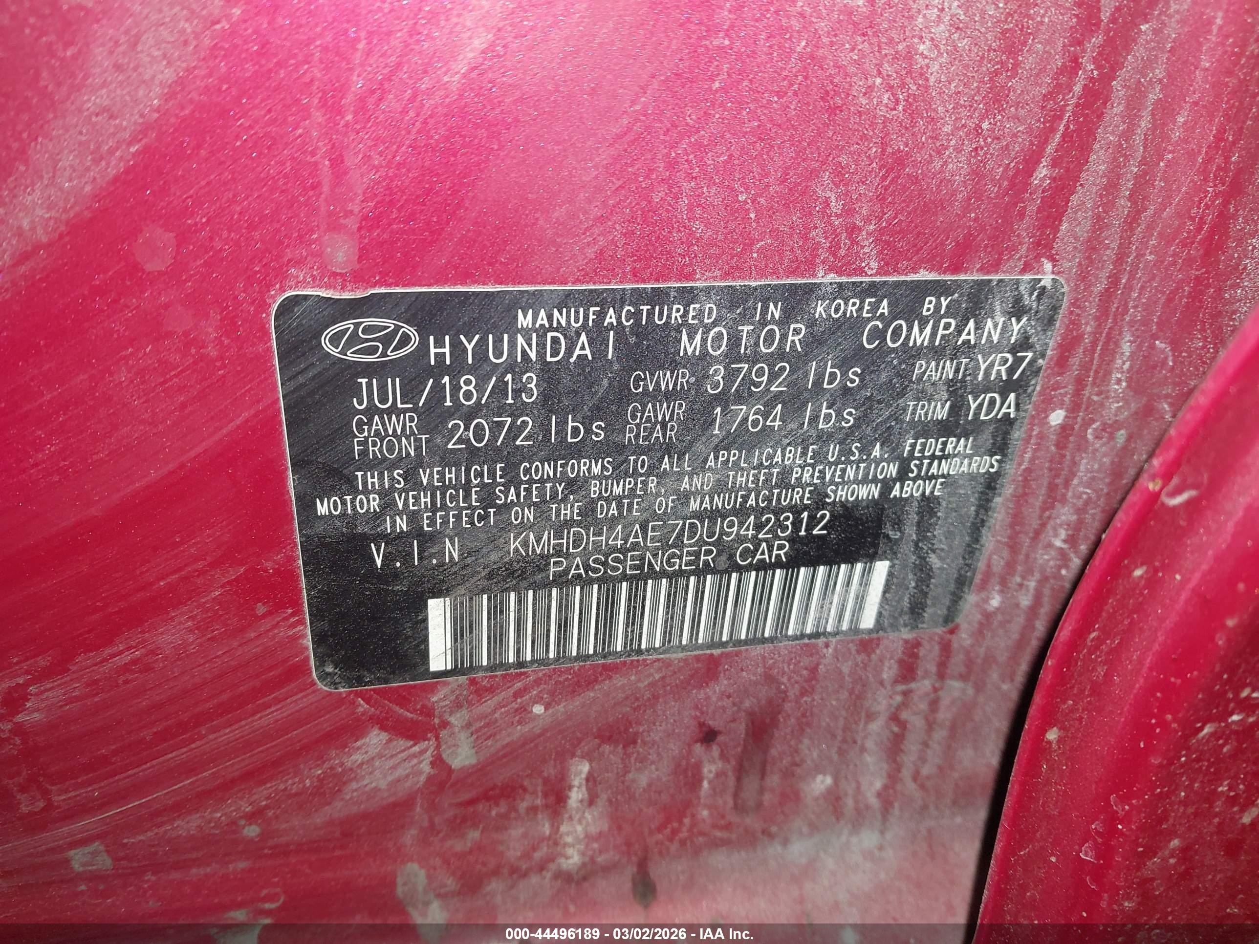 2013 Hyundai Elantra Limited Red vin: KMHDH4AE7DU942312