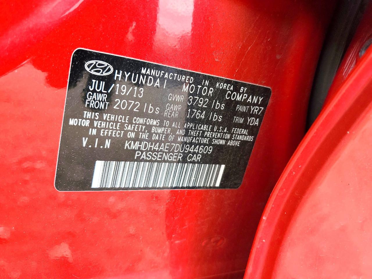 2013 Hyundai Elantra Gls Red vin: KMHDH4AE7DU944609