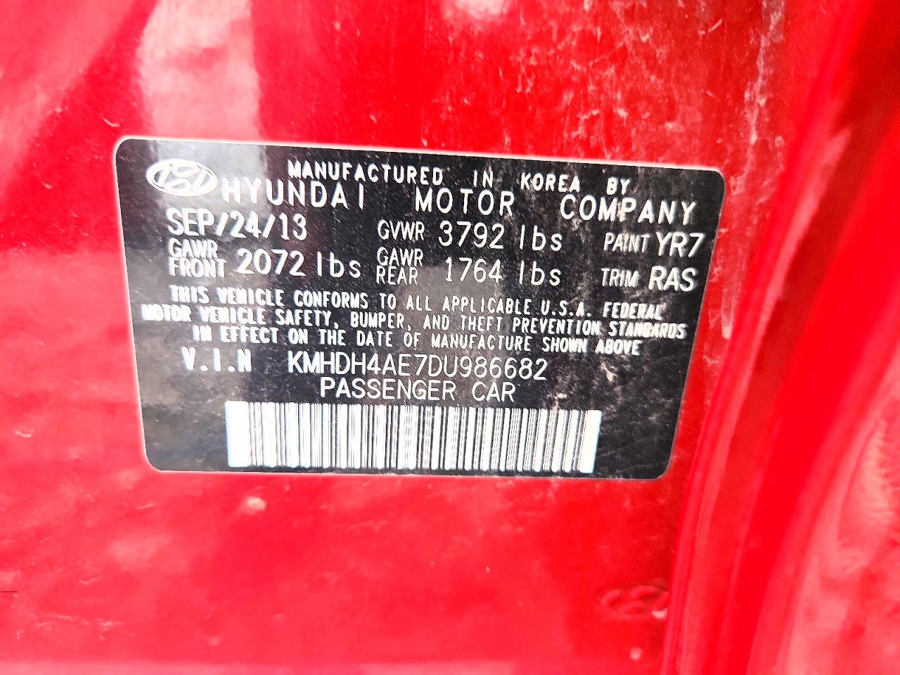 2013 Hyundai Elantra Gls Red vin: KMHDH4AE7DU986682