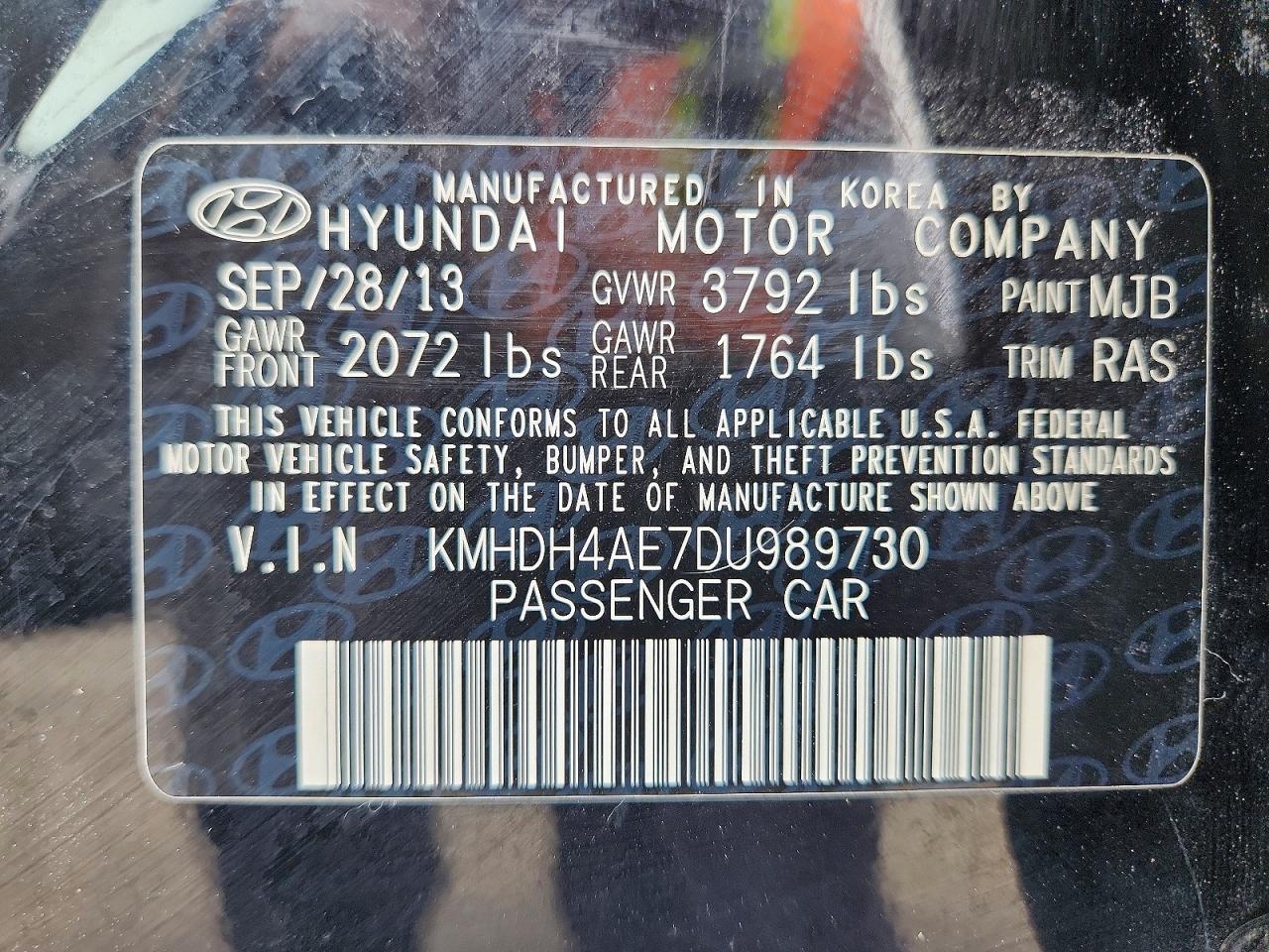 2013 Hyundai Elantra Limited Black vin: KMHDH4AE7DU989730