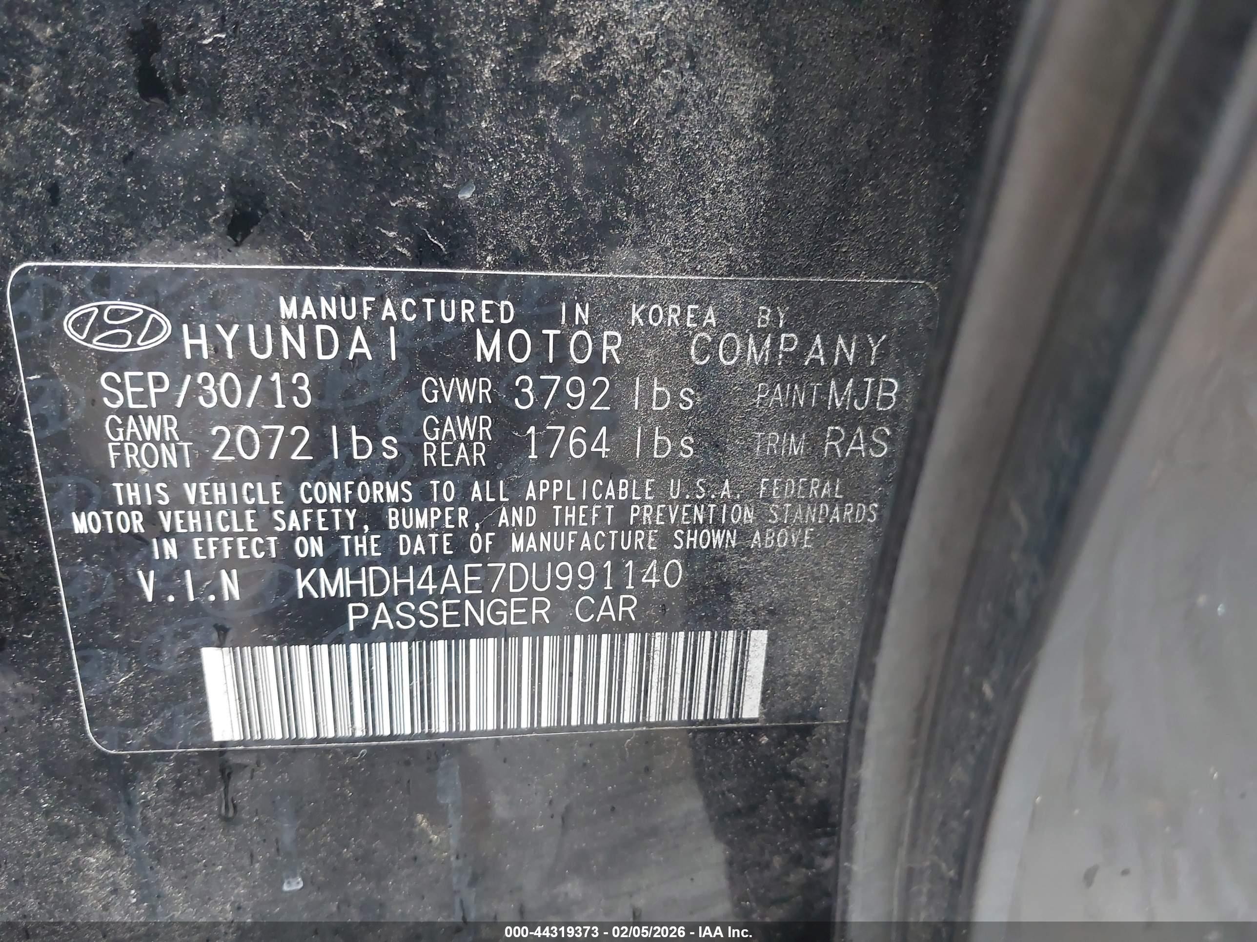 2013 Hyundai Elantra Gls Black vin: KMHDH4AE7DU991140