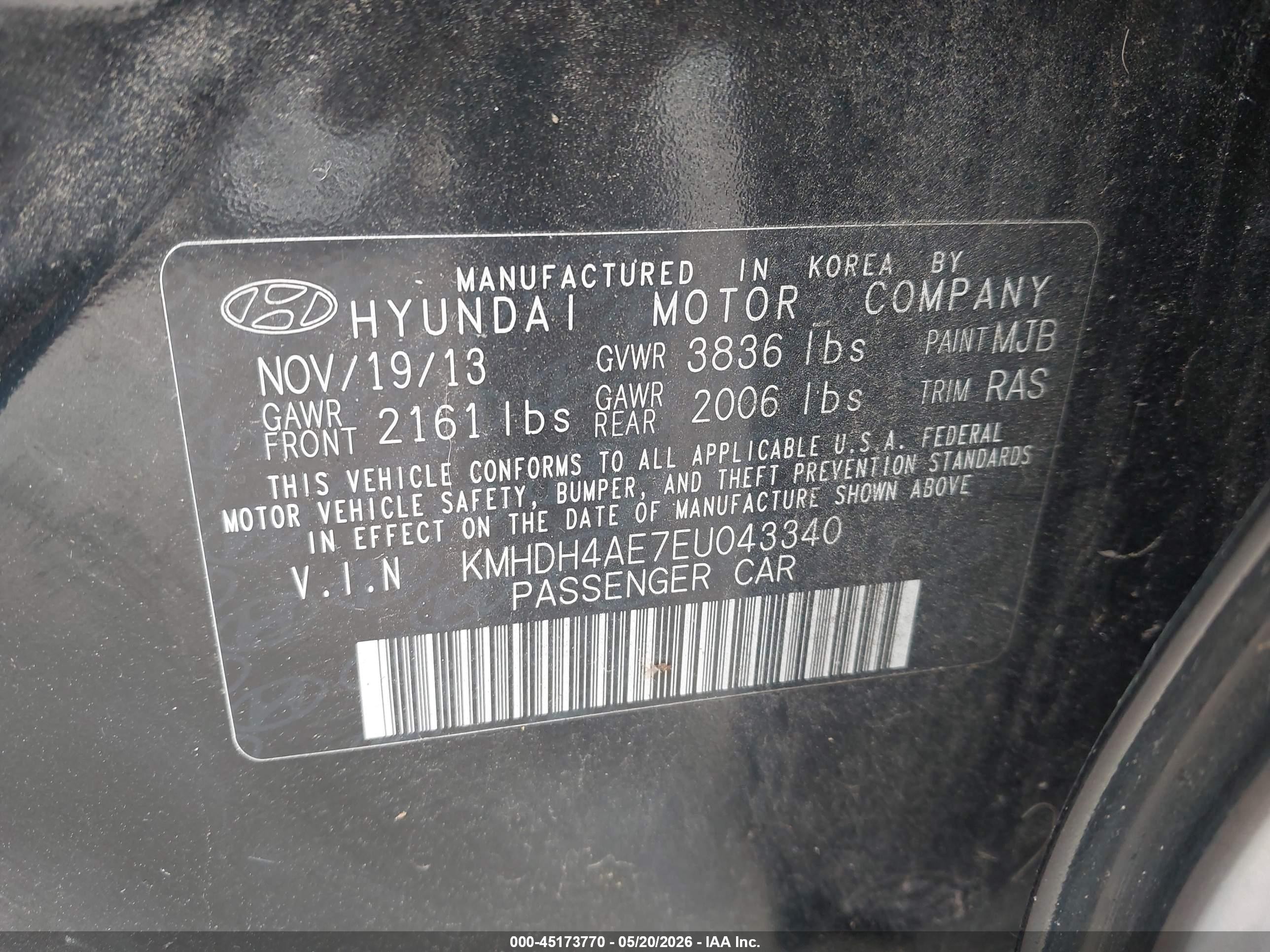 2014 Hyundai Elantra Se Black vin: KMHDH4AE7EU043340