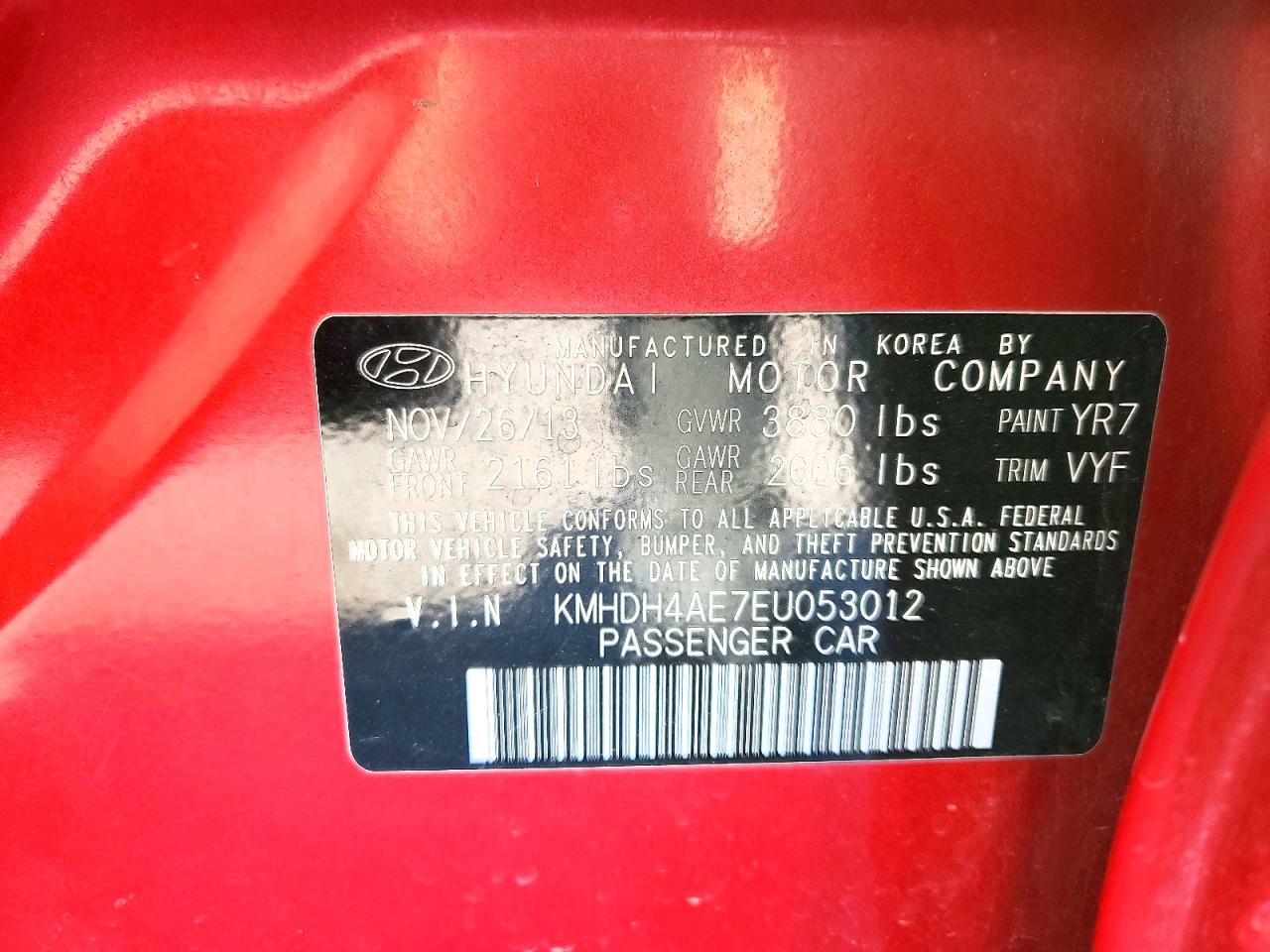2014 Hyundai Elantra Se Red vin: KMHDH4AE7EU053012