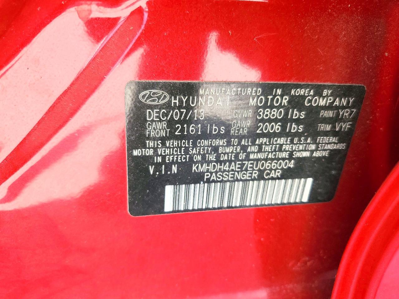 2014 Hyundai Elantra Se Красный vin: KMHDH4AE7EU066004