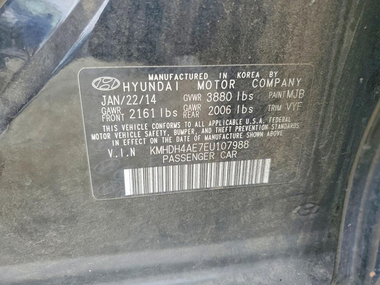 2014 Hyundai Elantra Se Black vin: KMHDH4AE7EU107988