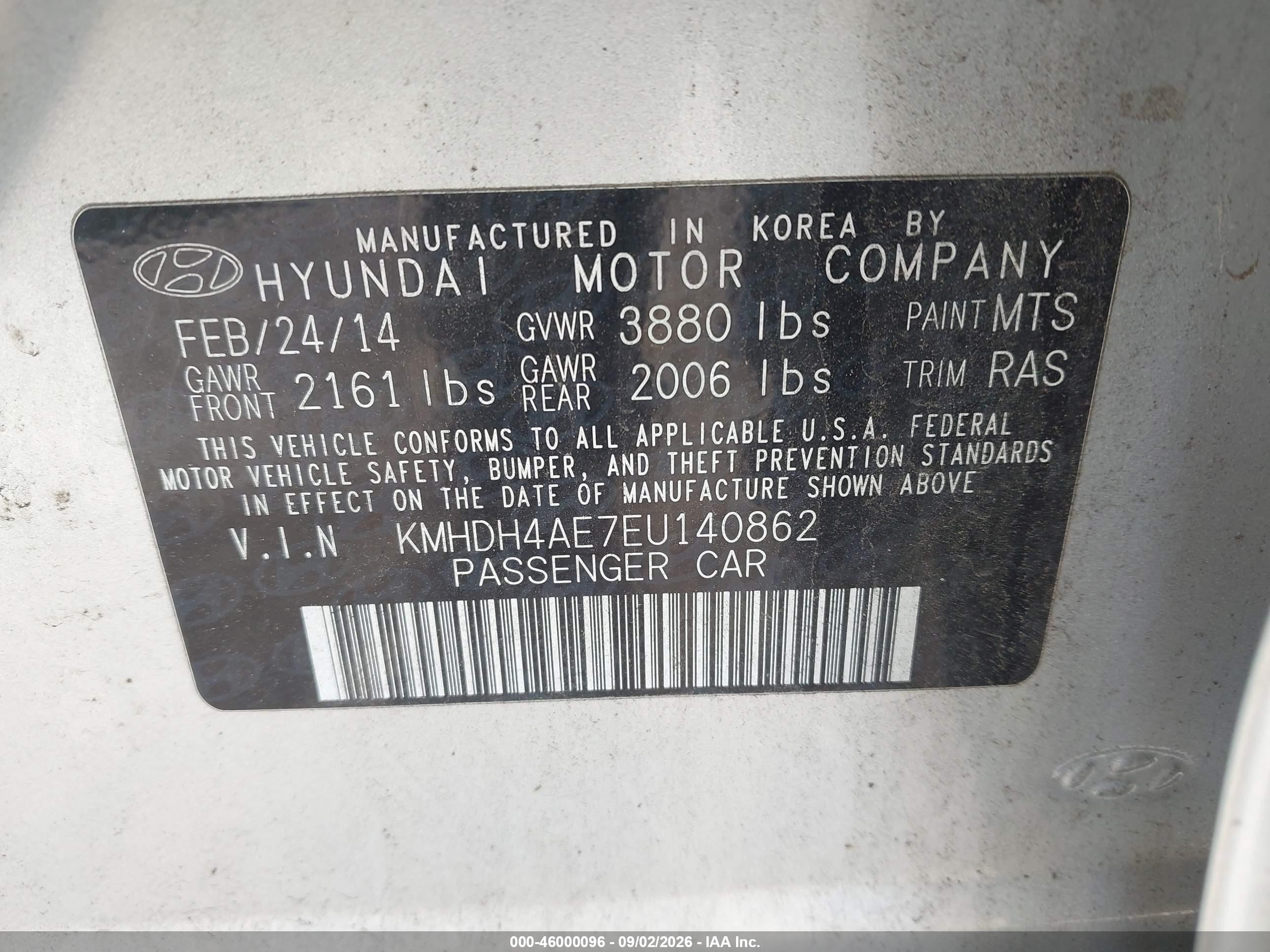 2014 Hyundai Elantra Se Silver vin: KMHDH4AE7EU140862
