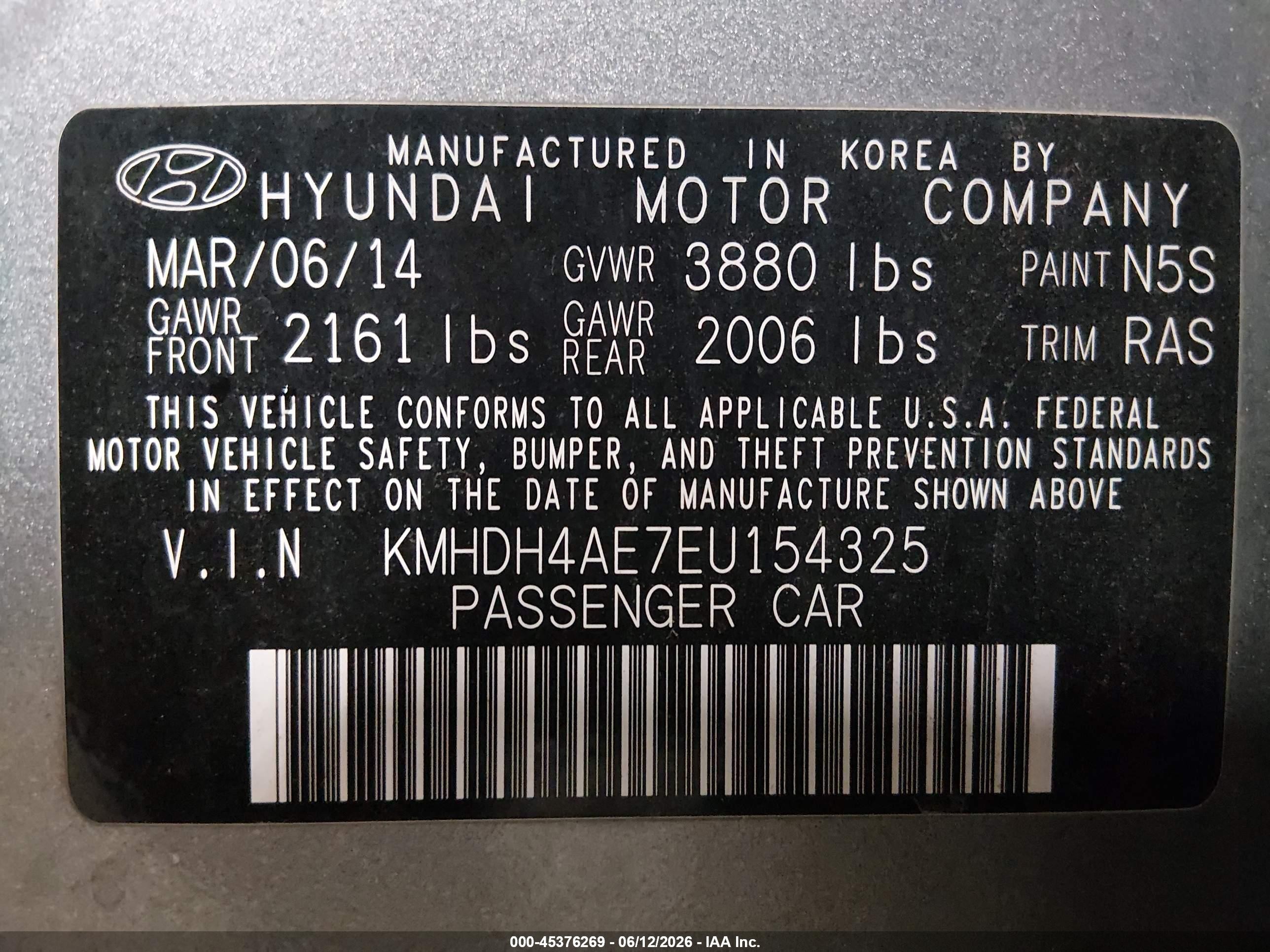 2014 Hyundai Elantra Se Gray vin: KMHDH4AE7EU154325