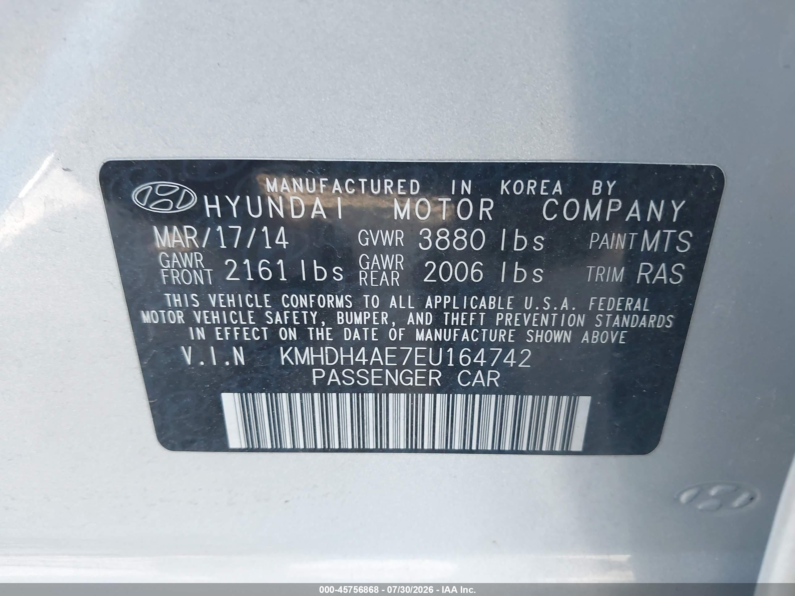 2014 Hyundai Elantra Se Silver vin: KMHDH4AE7EU164742