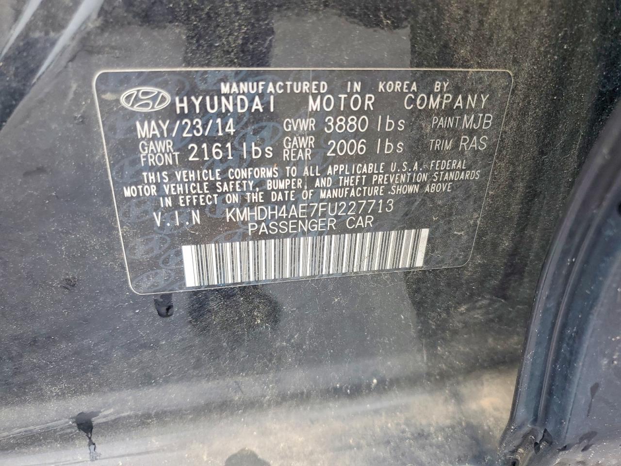2015 Hyundai Elantra Se Black vin: KMHDH4AE7FU227713
