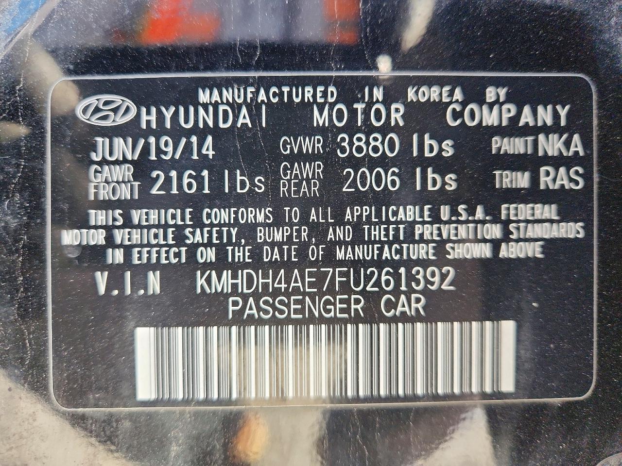 2015 Hyundai Elantra Se Black vin: KMHDH4AE7FU261392
