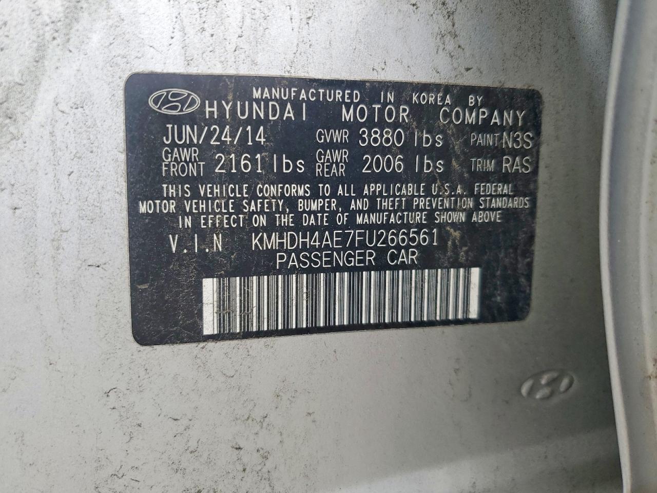 2015 Hyundai Elantra Se Silver vin: KMHDH4AE7FU266561